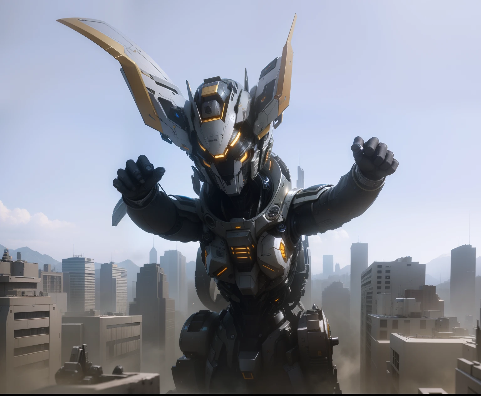 Hyper-detailing，A high resolution，Hyper-detailing，best qualtiy，astounding，top Quority，the Extremely Detailed CG Unity 8K Wallpapers，cinmatic lighting，Cool mech style，Bright metal，Transformers style