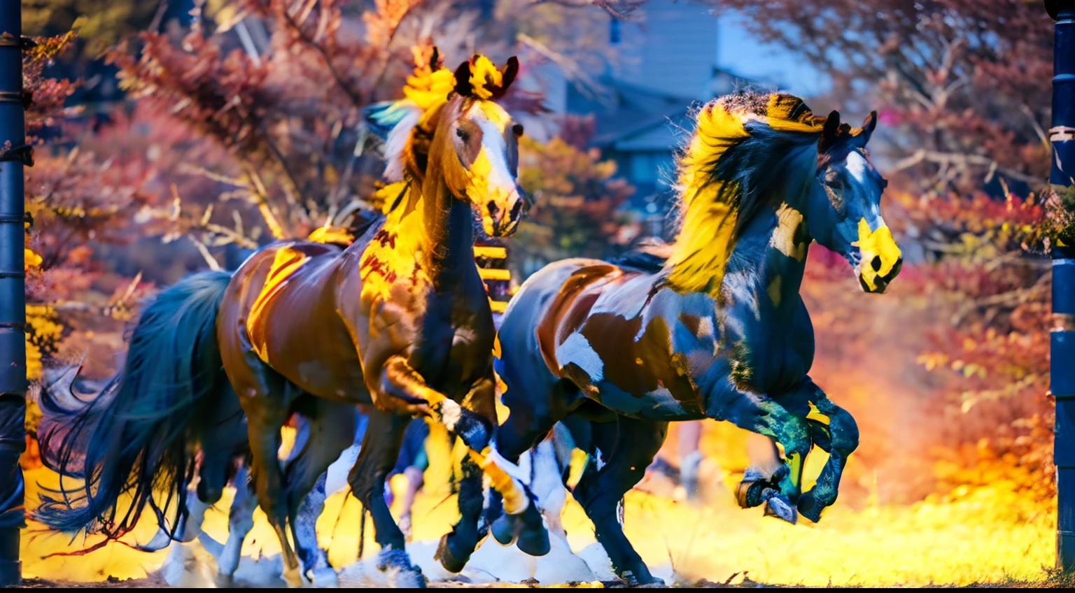 8 horses,1#cavalos,2#cavalos,3#cavalos,4#cavalos,5#cavalos,6#cavalos,7#cavalos,8#cavalos。Extremely special and rare eight horses surround each other,Gallop across the steppe like a clock。
The Lightcast Pegasus from the Supreme Heaven has a rainbow aperture from the Supreme Heaven,She rides between light and pure,No additional ornaments are needed to highlight her dignity and holiness,Even the sky showed her a clear sky,She has a deep enmity with the nightmare heavy ride from hell,The two never put their heads next to each other,Surrounded by sulphurous flames, the Hellmare Heavy Ride makes every time a horse's hooves fall, stepping flat grass out of the lava from the ground,The sky in the steppe is brighter,It makes the earth deeper。
The wind wings of the wind elf horse let its position be erratic,She always couldn't help but tease the mechanical horse with a cyan aperture,The mechanical horse is full of mecha beauty,The shoulder back position always reveals delicate mechanical fittings,Four kicks with a hydraulic pump and electromagnetic ejection device。
Unicorns want to steal all horses from their pure and flawless beauty,But on the side, the fairy dragon horse is comparing with it,Their unique elven-patterned armor and colorful saddles make them the most stylish horses。The female knight is charging on her knightly warhorse,Her lofty ideals made her will unstoppable,There is no doubt that she is the protagonist of this picture。There is also a horse from unknown territory mixed in,It has a weird style and chaotic colors that are almost unimaginable,This gives the whole picture an extremely dangerous uncertainty,The slightest mistake can break the whole picture。Use the Latent couple and Composable LoRA plugins to make all eight horses have independent images,Some positions use stacking and nesting and perspective composition,Make the most of canvas space。With Midjourney's advanced brush tools and palettes and strokes, experiment with different models and materials t