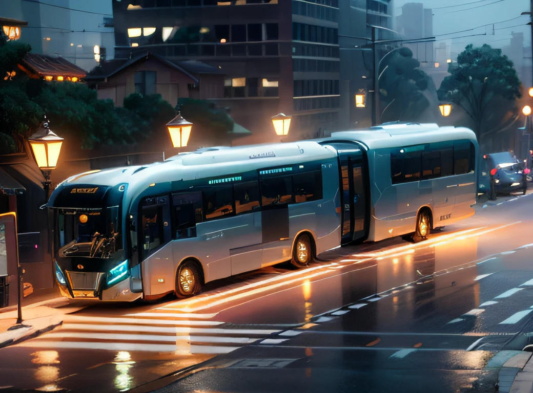 futuristic articulated bus, brancos de fundo, Corpo Steampunk, detalhes intrincados, Magnificent, cinemactic, high resolution, 4k,