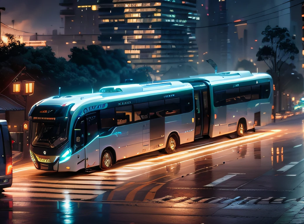 futuristic articulated bus, brancos de fundo, Corpo Steampunk, detalhes intrincados, Magnificent, cinemactic, high resolution, 4k,
