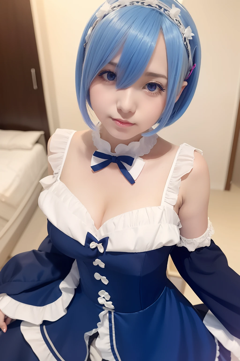 A Woman in a Blue Dress, rem rezero, loli in dress, 8K!!, anime key visual of elegant, 8K!, Lori, official artwork, sayori, my dress up darling anime, short blue haired woman, Official art, anime moe art style, !8K!, 4K!