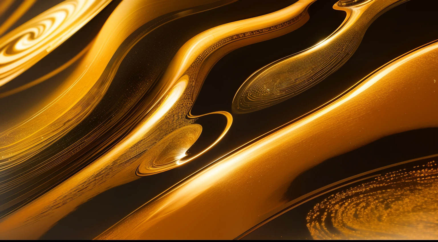 Fluid art。Gold metal particles and black radio waves。Marble-effect background or texture