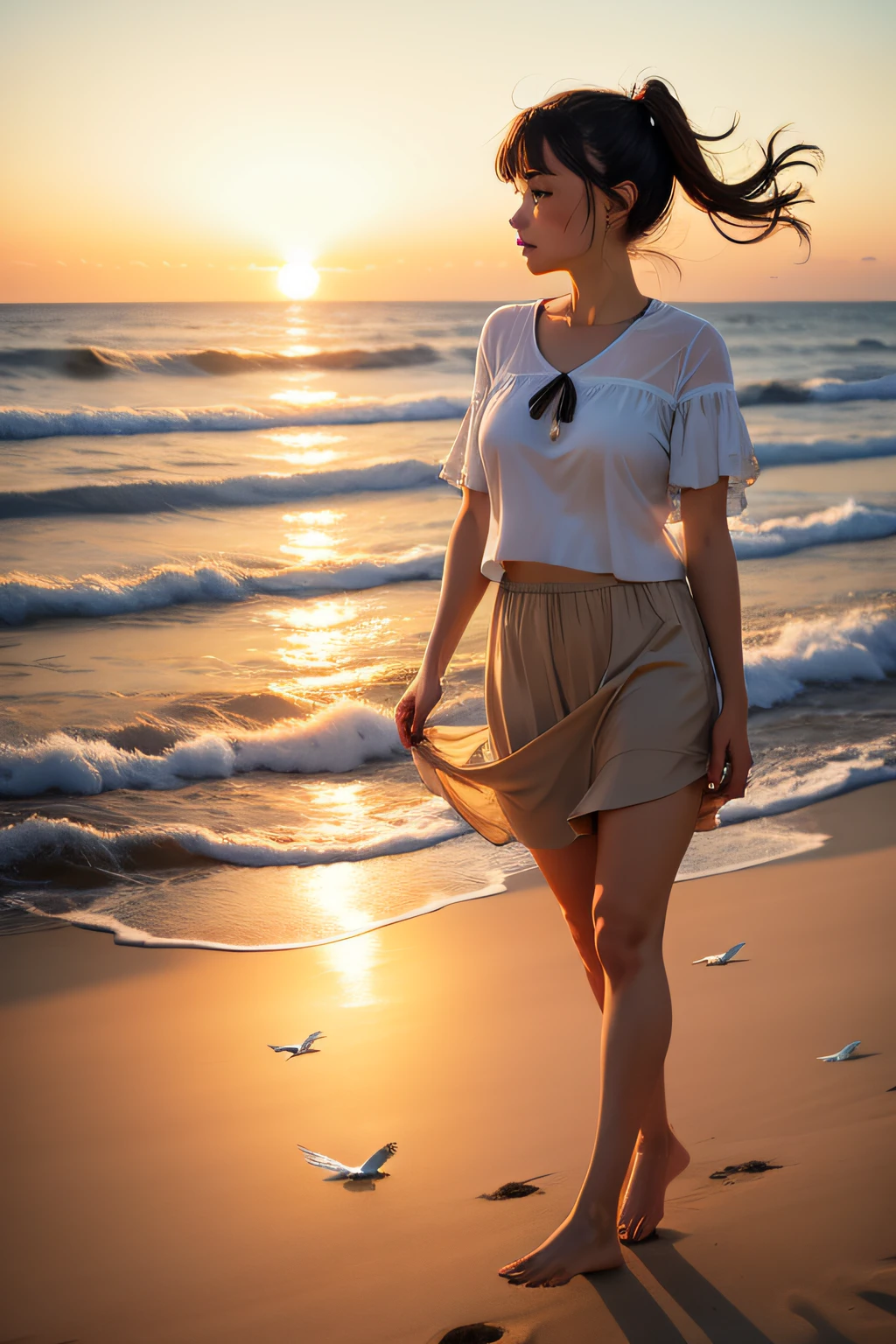 Seaside, beach, me, sunset, breeze, seagulls