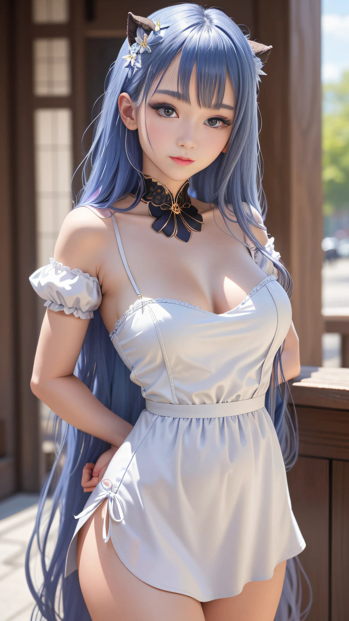 Masterpiece, Real: 1.4), (very intricate: 1.2), (Upper body: 1.2), (From the front: 1.3), Very tasteful maid dress, Long hair, Breasts, looking at viewert, The expression is a little embarrassed, Japanese around 26 years old, About 160 cm and a small face, Fashionable makeup, Idol-like face,Looks younger than his age, Head tilt, 1 girl, Solo, Super high resolution, 8K UHD, Perfect anatomy, Exquisitely Detailed Skin, Best shadows, Delicate, high resolution