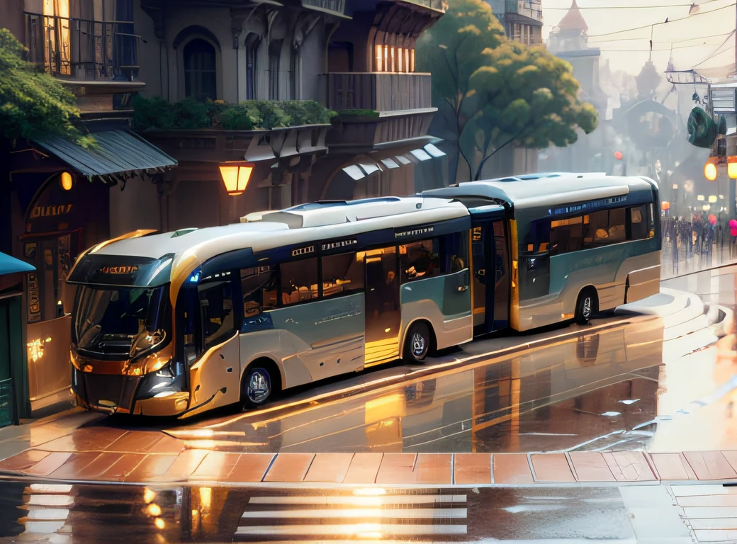 futuristic articulated bus, brancos de fundo, Corpo Steampunk, detalhes intrincados, Magnificent, cinemactic, high resolution, 4k,