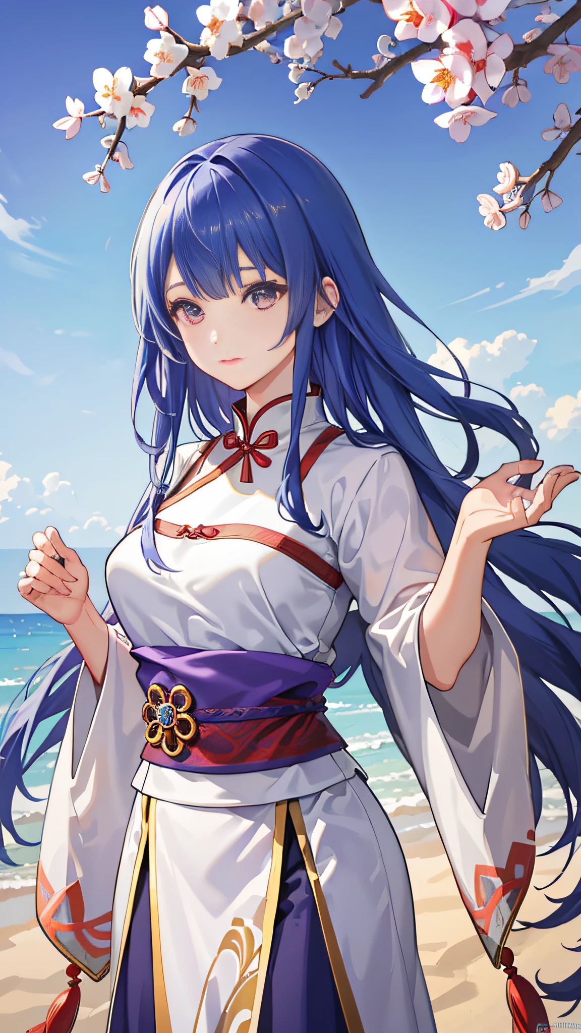A girl, ancient Chinese costume, whole body, sunshine, clear face, clean white background, masterpiece, super detail, epic composition, ultra HD, high quality, extremely detailed, official art, uniform 8k wallpaper, super detail, 32k
