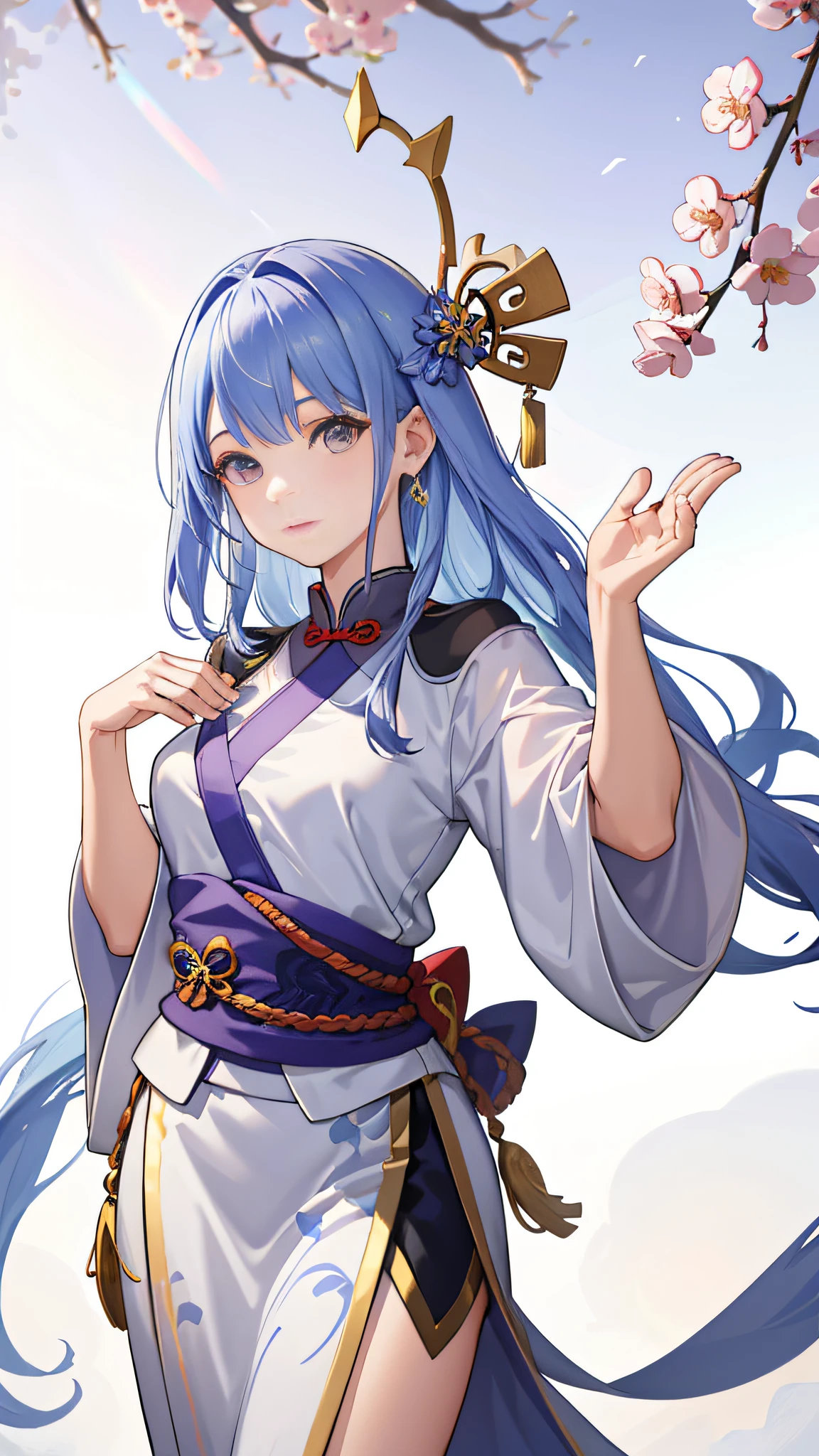 A girl, ancient Chinese costume, whole body, sunshine, clear face, clean white background, masterpiece, super detail, epic composition, ultra HD, high quality, extremely detailed, official art, uniform 8k wallpaper, super detail, 32k