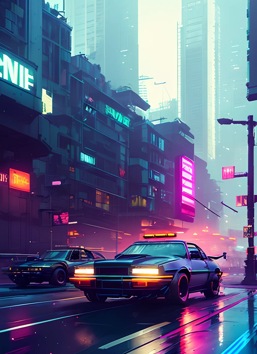 (snthwve style:1) (nvinkpunk:0.7) high speed car chase trought the city, by jeremy mann, by sandra chevrier, by dave mckean and richard avedon and maciej kuciara, punk rock, tank girl, high detailed, 8k,
sharp focus, natural lighting, subsurface scattering, f2, 35mm, film grain