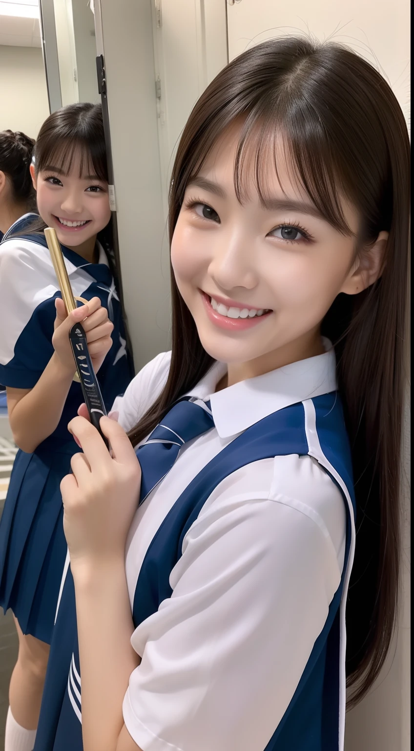 a smile、hi-school girl、cheer leading、Batons