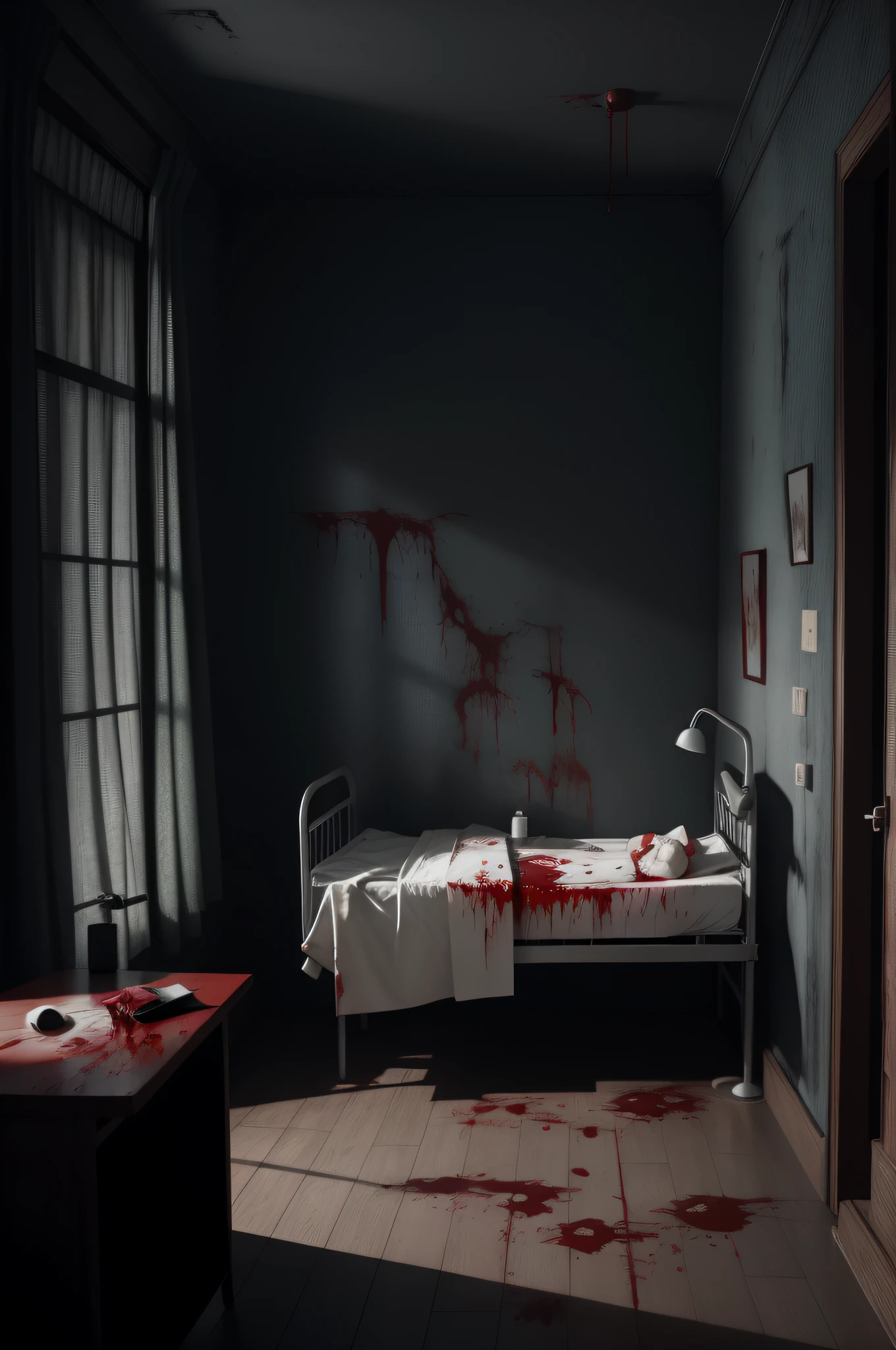 birth of a fetus, blood, nurse, room, horror, poster