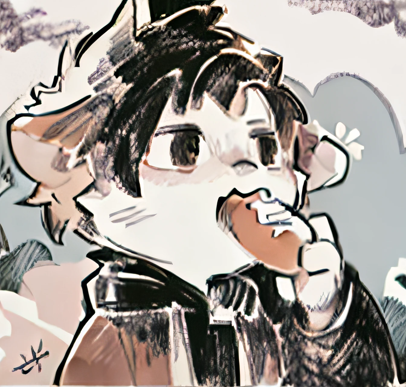 Caricature of cat eating hot dog in field, discord pfp, he is wearing a brown sweater, R style, resin, art in the style of joshy sly, thick furry neck and chest fluff, fursona!!!!, professional furry drawing, furry furaffinity