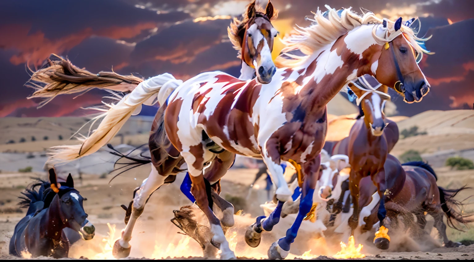 8 horses,1#cavalos,2#cavalos,3#cavalos,4#cavalos,5#cavalos,6#cavalos,7#cavalos,8#cavalos。Extremely special and rare eight horses surround each other,Gallop across the steppe like a clock。
The Lightcast Pegasus from the Supreme Heaven has a rainbow aperture from the Supreme Heaven,She rides between light and pure,No additional ornaments are needed to highlight her dignity and holiness,Even the sky showed her a clear sky,She has a deep enmity with the nightmare heavy ride from hell,The two never put their heads next to each other,Surrounded by sulphurous flames, the Hellmare Heavy Ride makes every time a horse's hooves fall, stepping flat grass out of the lava from the ground,The sky in the steppe is brighter,It makes the earth deeper。
The wind wings of the wind elf horse let its position be erratic,She always couldn't help but tease the mechanical horse with a cyan aperture,The mechanical horse is full of mecha beauty,The shoulder back position always reveals delicate mechanical fittings,Four kicks with a hydraulic pump and electromagnetic ejection device。
Unicorns want to steal all horses from their pure and flawless beauty,But on the side, the fairy dragon horse is comparing with it,Their unique elven-patterned armor and colorful saddles make them the most stylish horses。The female knight is charging on her knightly warhorse,Her lofty ideals made her will unstoppable,There is no doubt that she is the protagonist of this picture。There is also a horse from unknown territory mixed in,It has a weird style and chaotic colors that are almost unimaginable,This gives the whole picture an extremely dangerous uncertainty,The slightest mistake can break the whole picture。Use the Latent couple and Composable LoRA plugins to make all eight horses have independent images,Some positions use stacking and nesting and perspective composition,Make the most of canvas space。With Midjourney's advanced brush tools and palettes and strokes, experiment with different models and materials t