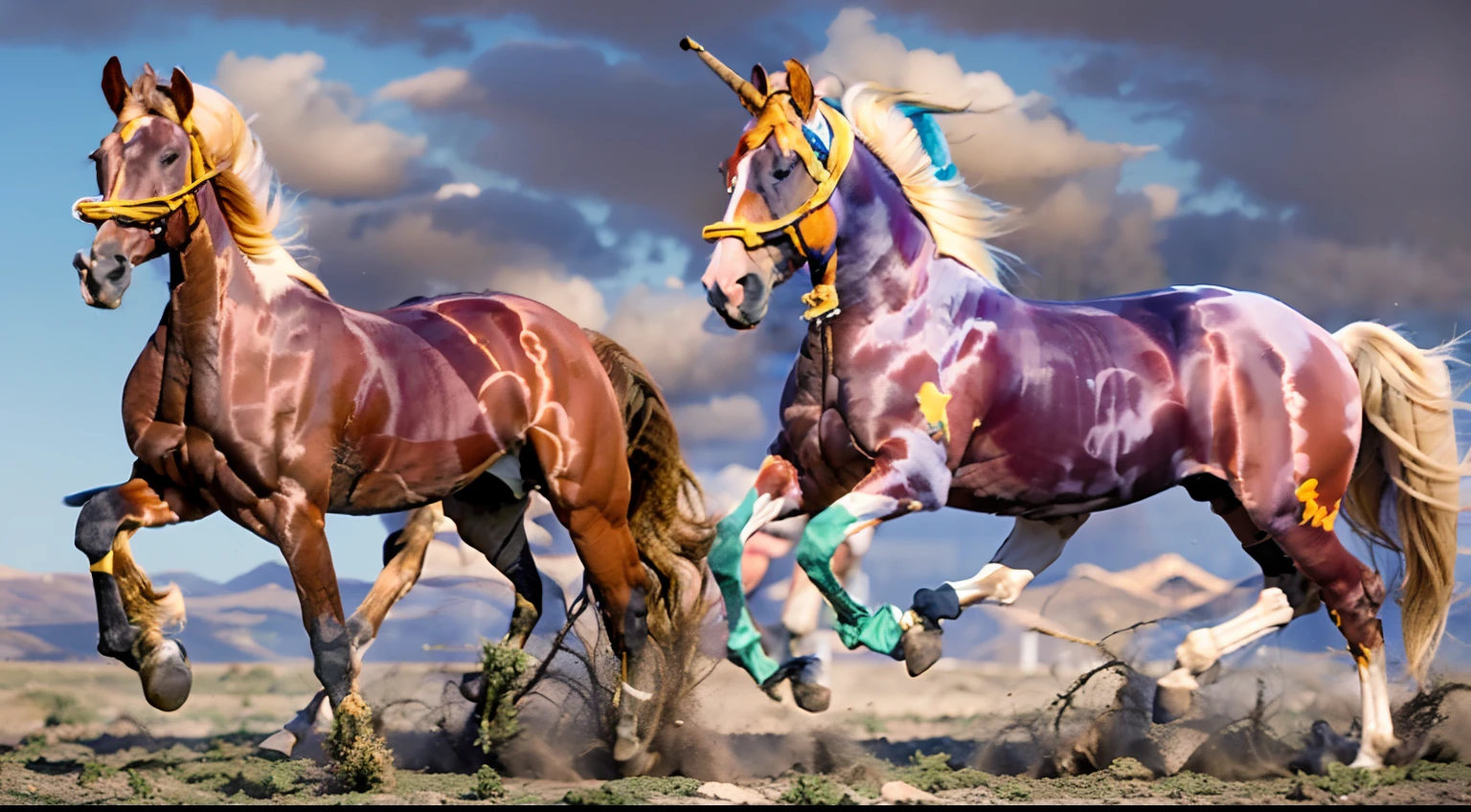8 horses,1#cavalos,2#cavalos,3#cavalos,4#cavalos,5#cavalos,6#cavalos,7#cavalos,8#cavalos。Extremely special and rare eight horses surround each other,Gallop across the steppe like a clock。
The Lightcast Pegasus from the Supreme Heaven has a rainbow aperture from the Supreme Heaven,She rides between light and pure,No additional ornaments are needed to highlight her dignity and holiness,Even the sky showed her a clear sky,She has a deep enmity with the nightmare heavy ride from hell,The two never put their heads next to each other,Surrounded by sulphurous flames, the Hellmare Heavy Ride makes every time a horse's hooves fall, stepping flat grass out of the lava from the ground,The sky in the steppe is brighter,It makes the earth deeper。
The wind wings of the wind elf horse let its position be erratic,She always couldn't help but tease the mechanical horse with a cyan aperture,The mechanical horse is full of mecha beauty,The shoulder back position always reveals delicate mechanical fittings,Four kicks with a hydraulic pump and electromagnetic ejection device。
Unicorns want to steal all horses from their pure and flawless beauty,But on the side, the fairy dragon horse is comparing with it,Their unique elven-patterned armor and colorful saddles make them the most stylish horses。The female knight is charging on her knightly warhorse,Her lofty ideals made her will unstoppable,There is no doubt that she is the protagonist of this picture。There is also a horse from unknown territory mixed in,It has a weird style and chaotic colors that are almost unimaginable,This gives the whole picture an extremely dangerous uncertainty,The slightest mistake can break the whole picture。Use the Latent couple and Composable LoRA plugins to make all eight horses have independent images,Some positions use stacking and nesting and perspective composition,Make the most of canvas space。With Midjourney's advanced brush tools and palettes and strokes, experiment with different models and materials t