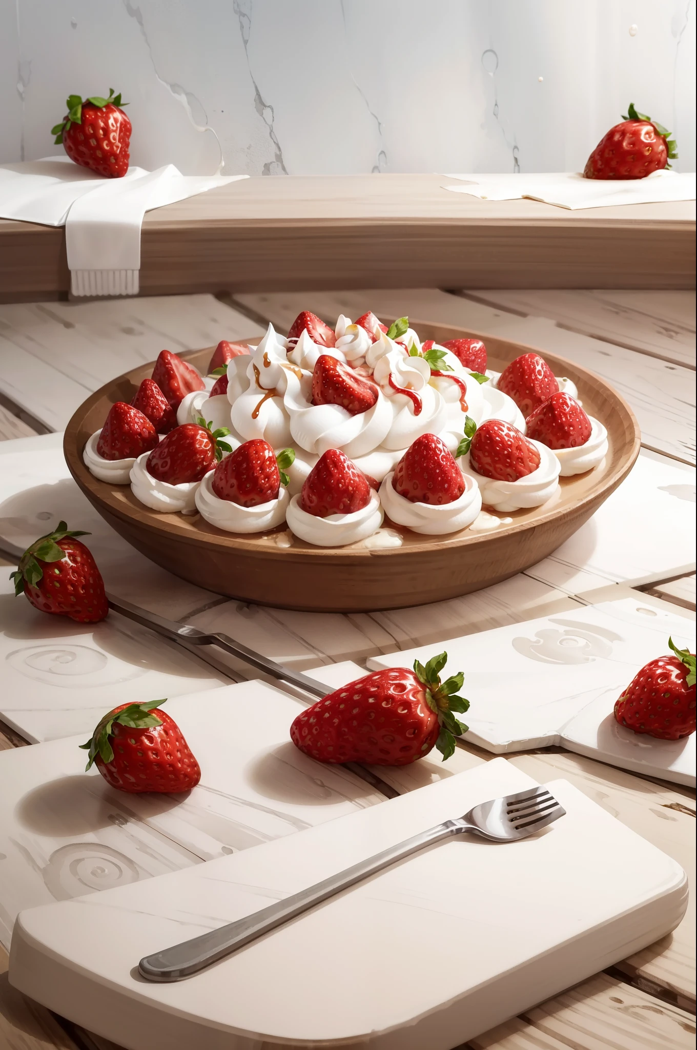 masterpiece, high quality, best quality, strawberries with cream, foodphoto,