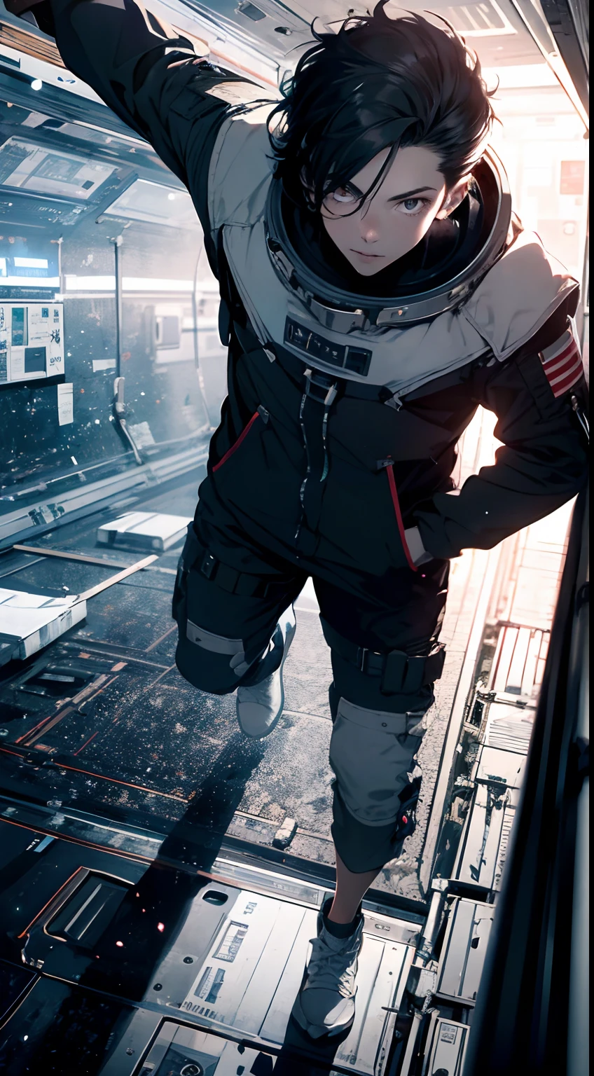 ridiculous resolution, high resolution, (masterpiece:1.4), super detailed, 1boy, seen from above, space, floating, --v 6