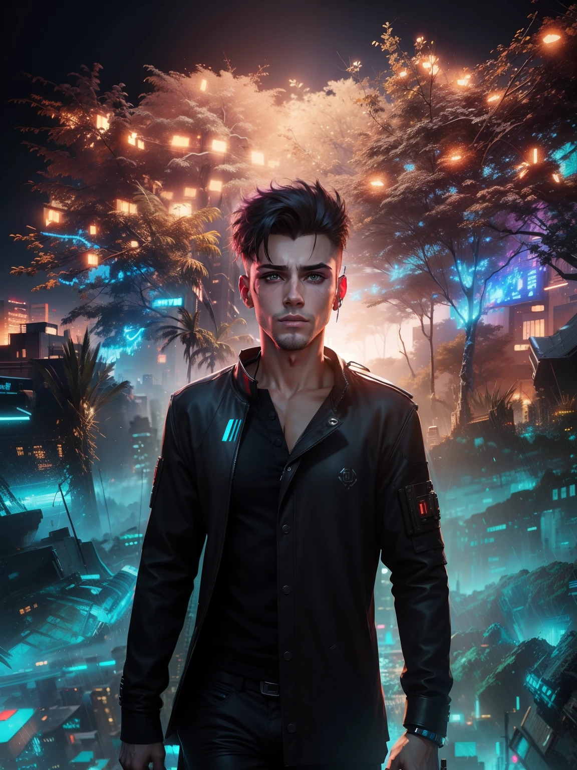 Change background cyberpunk handsome boy, realistic face , 8k,ultra realistic,