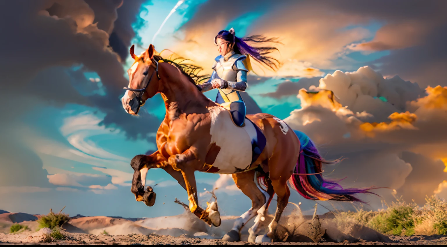 8 horses,Ultra-grand scenes,super wide shot,1#cavalos,2#cavalos,3#cavalos,4#cavalos,5#cavalos,6#cavalos,7#cavalos,8#cavalos。Extremely special and rare eight horses surround each other,Gallop across the steppe like a clock。The vast plains of the epic scene are rich in aquatic plants,In the distance is the snow-capped summit of Mount Everest,Snow creek flows into the sea,At the other end is the magnificent giant city,The horse team entered and exited from the city gate。
The Lightcast Pegasus from the Supreme Heaven has a rainbow aperture from the Supreme Heaven,She rides between light and pure,No additional ornaments are needed to highlight her dignity and holiness,Even the sky showed her a clear sky,She has a deep enmity with the nightmare heavy ride from hell,The two never put their heads next to each other,Surrounded by sulphurous flames, the Hellmare Heavy Ride makes every time a horse's hooves fall, stepping flat grass out of the lava from the ground,The sky in the steppe is brighter,It makes the earth deeper。
The wind wings of the wind elf horse let its position be erratic,She always couldn't help but tease the mechanical horse with a cyan aperture,The mechanical horse is full of mecha beauty,The shoulder back position always reveals delicate mechanical fittings,Four kicks with a hydraulic pump and electromagnetic ejection device。
Unicorns want to steal all horses from their pure and flawless beauty,But on the side, the fairy dragon horse is comparing with it,Their unique elven-patterned armor and colorful saddles make them the most stylish horses。The female knight is charging on her knightly warhorse,Her lofty ideals made her will unstoppable,There is no doubt that she is the protagonist of this picture。There is also a horse from unknown territory mixed in,It has a weird style and chaotic colors that are almost unimaginable,This gives the whole picture an extremely dangerous uncertainty,The slightest mistake can break the whole picture。Use the Latent couple and