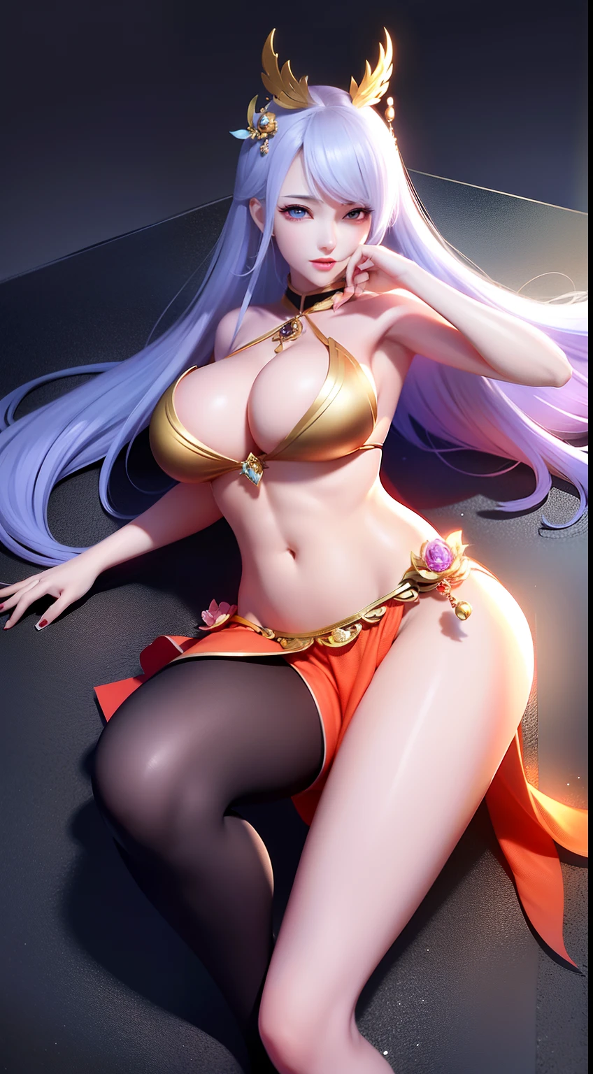 best qualtiy,Refined face,25岁少女,Slim body,huge ,Abs,A body made of metal,plump,Peach but尼,lies on the ground