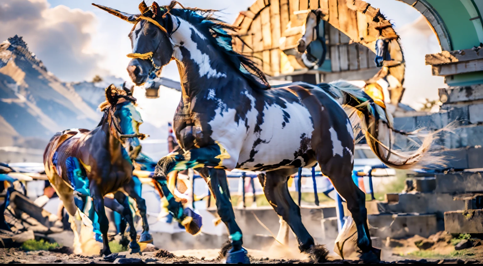 8 horses,1#cavalos,2#cavalos,3#cavalos,4#cavalos,5#cavalos,6#cavalos,7#cavalos,8#cavalos。Extremely special and rare eight horses surround each other,Gallop like a clock across the steppe。
The Light Projection Pegasus from Supreme Heaven has a rainbow aperture from Supreme Heaven,She walks between light and purity,No additional ornaments were needed to highlight her dignity and holiness,Even the sky showed her clear skies,She has a deep hostility with the nightmarish heavy journey from hell,The two never put their heads next to each other,Surrounded by sulfur flames, Hell rides hard every time a horse's hooves fall, Step on the grass from the lava on the ground,The sky on the steppe is brighter,It makes the earth deeper。
The wind wings of the wind elf horse let its position be erratic,She always couldn't help but tease the mechanical horse with a cyan aperture,The mechanical horse mecha is full of beauty,The shoulder back position always reveals delicate mechanical accessories,Four feet with hydraulic pump and electromagnetic ejection device。
Unicorns want to steal all the horses from their unblemished beauty,But on the side, Fairy Ryoma is comparing with it,Their unique elven-patterned armor and colorful saddles make them the most fashionable horses。The female knight charges on her knightly warhorse,Her lofty ideals made her unstoppable,No doubt about it,She is the protagonist of this photo。There is also a horse from unknown territory mixed in,It has an eerie style and almost unimaginable chaotic overtones,This brings extremely dangerous uncertainty to the whole picture。,The slightest mistake can break the whole picture。Use potential couples and composable LoRA plugins to make all eight horses have independent images,Some locations use stacking and nesting as well as perspective composition,Make the most of canvas space。With Midjourney's advanced brush tools and palettes and strokes, Try different models and materials,Create a surreal look for your scene,Add complex