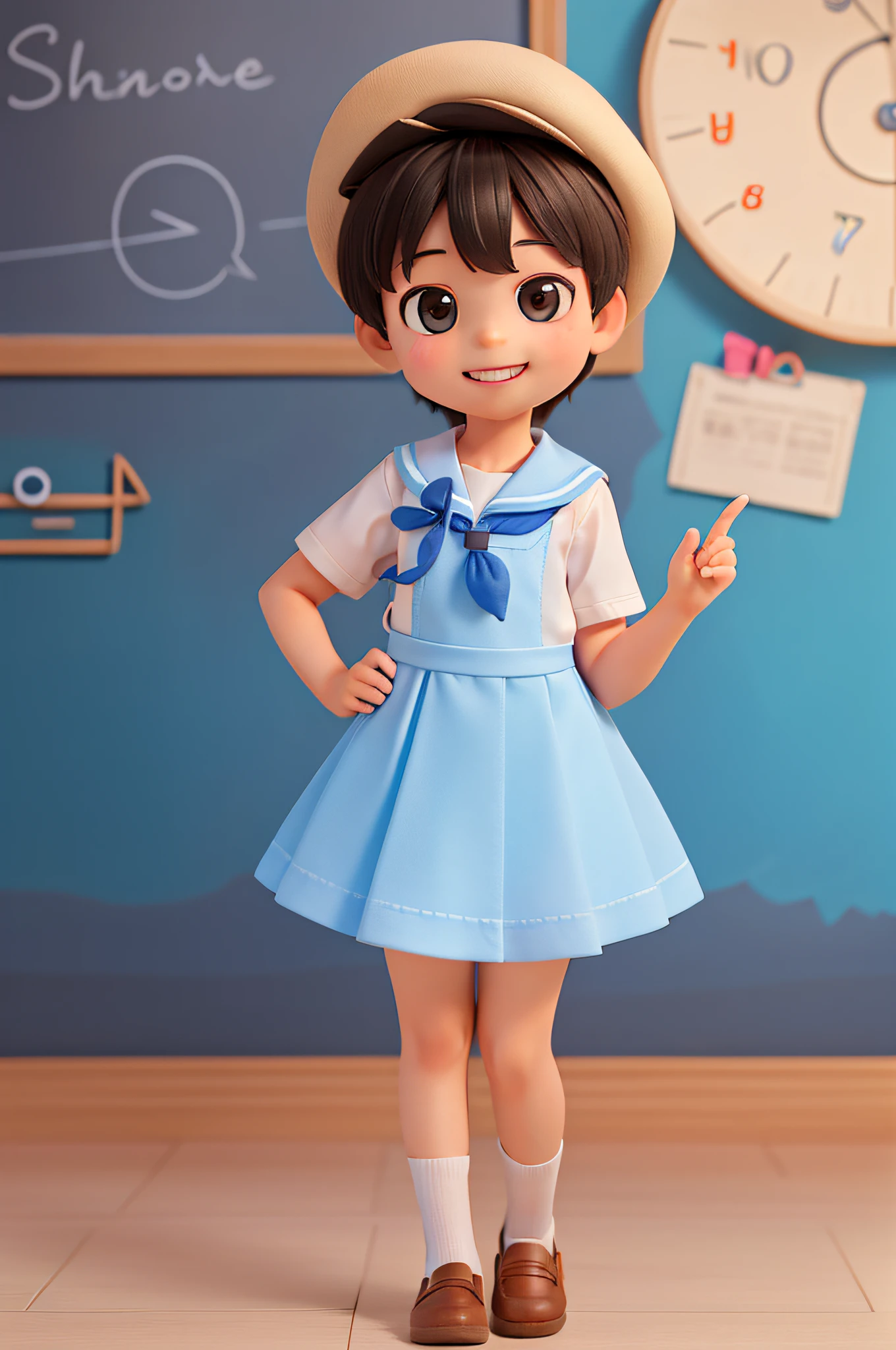 ((A schoolboy)), (Cute and innocent), (Simple smile), (Student dress-up), (Innocence and childlikeness), (Children's style), (High quality materials),Ultra HD retina level,tmasterpiece,High-resolution display,super detailing,a realistic style,((Campus background)),Highlight the cute image and innocence of elementary school students。
