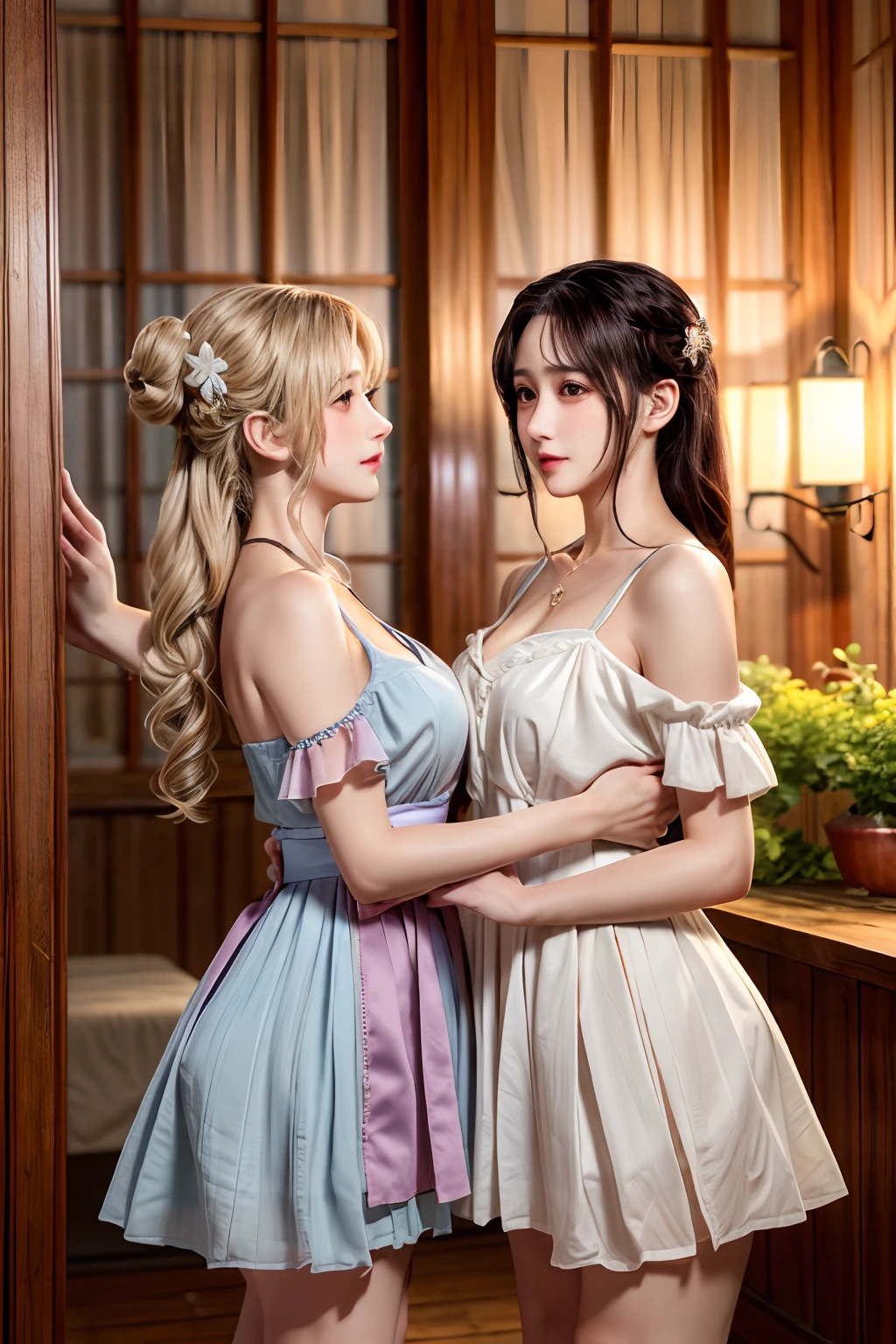 (Masterpiece, Best quality, High quality, A high resolution:1.4), Detailed, Extremely detailed, ambient soft lighting, 4K, (((((2girls, duo,Yuri:1.3))))), paneled background, (sci-fy), (indoor), (Night) Adcomb
1 Girl, (Mature female, A MILF:1.2), Short hair, Choppy Layers, Platinum blonde hair, Large breasts, Lean, (blouse, Pleated skirt, jewelry, cleavage), Look at the shoulder pose Adkol
1 Girl, (Mature female, A MILF:1.2), Absurdly long hair, Curly hair, Plum hair, Medium breasts, , (camisole, high - waist shorts, , ), Sit and rest