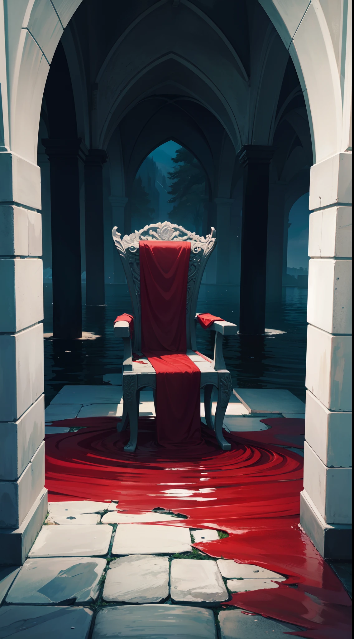 Stone chair and lake of blood