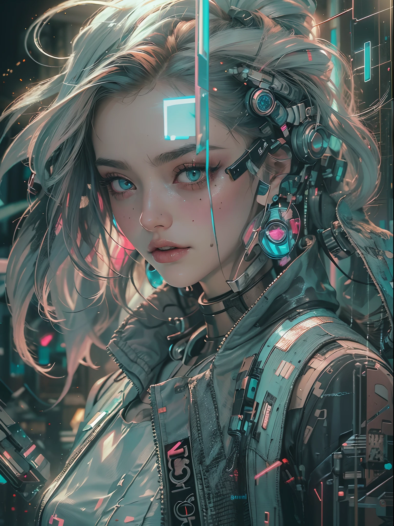 Unbeatable masterpiece, Ultra photo realsisim, Perfect artwork, Intricate details, Best quality, Strong light,High contrast,((Cyberpunk , outline):1.35) , ((Masterpiece)),((Extremely detailed)) , ((Extremely detailed and beautiful face)) , Smoky makeup, Perfectcomposition , intricately details , Neon lights , neon trim, (full bodyesbian:1.25) , (offcial art) , Extremely Delicately Beautiful , (1girll:1.3) , Solo , (broken screen:1.2) , (Transparent glass) , Tyndall effect , colorful refraction , Visual impact , (High light contrast) , Colorful , melt , (Cyberpunk:1.2) ,(flinch :1.4) ,