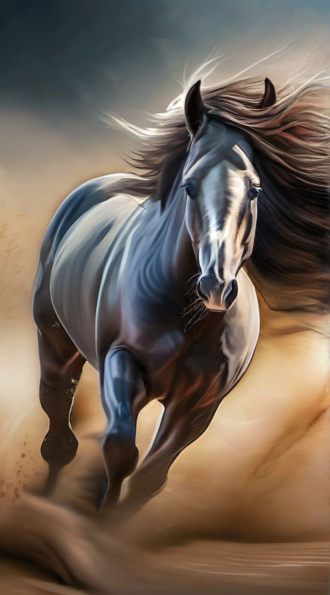 Cavalo Quarto de Milha, corrida, energia explosiva, powerful muscles, Maximum speed, Impressionante movimento gracile, shiny fur, focinho elegante, olhos expressivos, retrato majestoso.