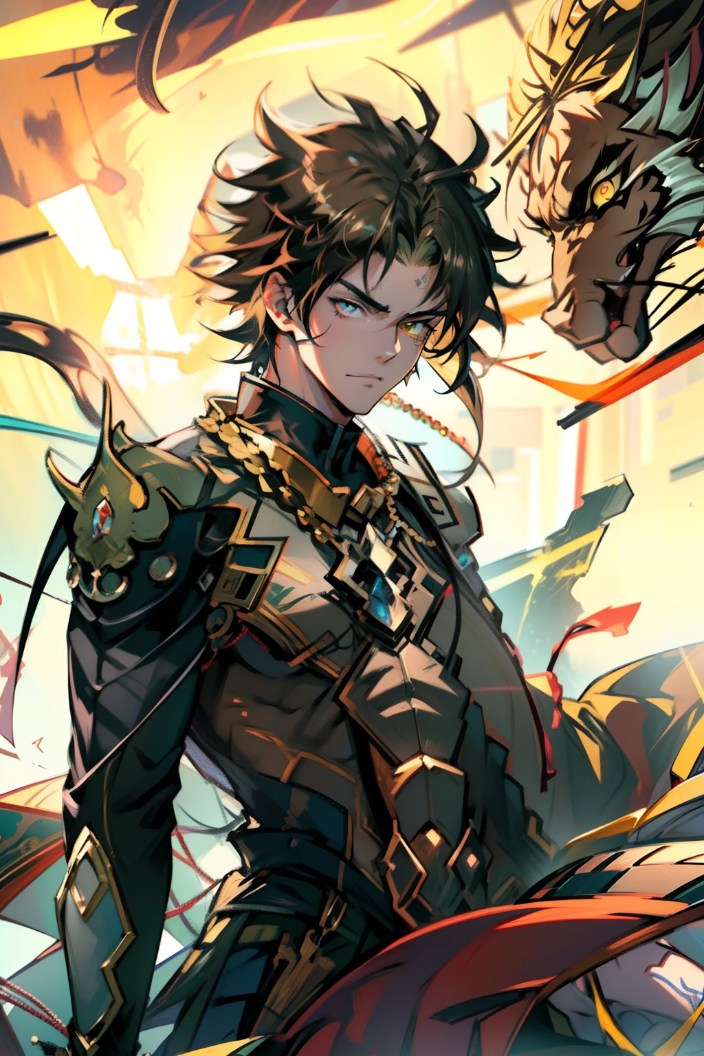 male people,((Masterpiece)), ((Best quality)), Ultra detailed,((illustration)), Dynamic Angle, Detailed light, (Delicate eyes), Floating, 1boy, Male focus, Head, Clothing, Yellow eyes, necklace, tattoo,hijabi sluty, (Forehead:0.8), (ahoge:0.8), jewelry, apathy,Ray, chest muscle, Sexy ,frontage,style of anime4 K, 4K anime wallpaper, Badass anime 8 K, 4 k comic wallpaper, young anime man, Anime boys, Anime wallpapers 4 k, Anime wallpaper 4K, High quality anime art style, Anime moe art style, Anime art wallpaper 8 K, Anime art wallpaper 4 K, RGB lighting