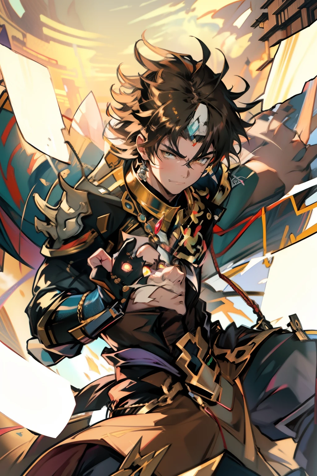 male people,((Masterpiece)), ((Best quality)), Ultra detailed,((illustration)), Dynamic Angle, Detailed light, (Delicate eyes), Floating, 1boy, Male focus, Head, Clothing, Yellow eyes, necklace, tattoo,hijabi sluty, (Forehead:0.8), (ahoge:0.8), jewelry, apathy,Ray, chest muscle, Sexy ,frontage,style of anime4 K, 4K anime wallpaper, Badass anime 8 K, 4 k comic wallpaper, young anime man, Anime boys, Anime wallpapers 4 k, Anime wallpaper 4K, High quality anime art style, Anime moe art style, Anime art wallpaper 8 K, Anime art wallpaper 4 K, RGB lighting