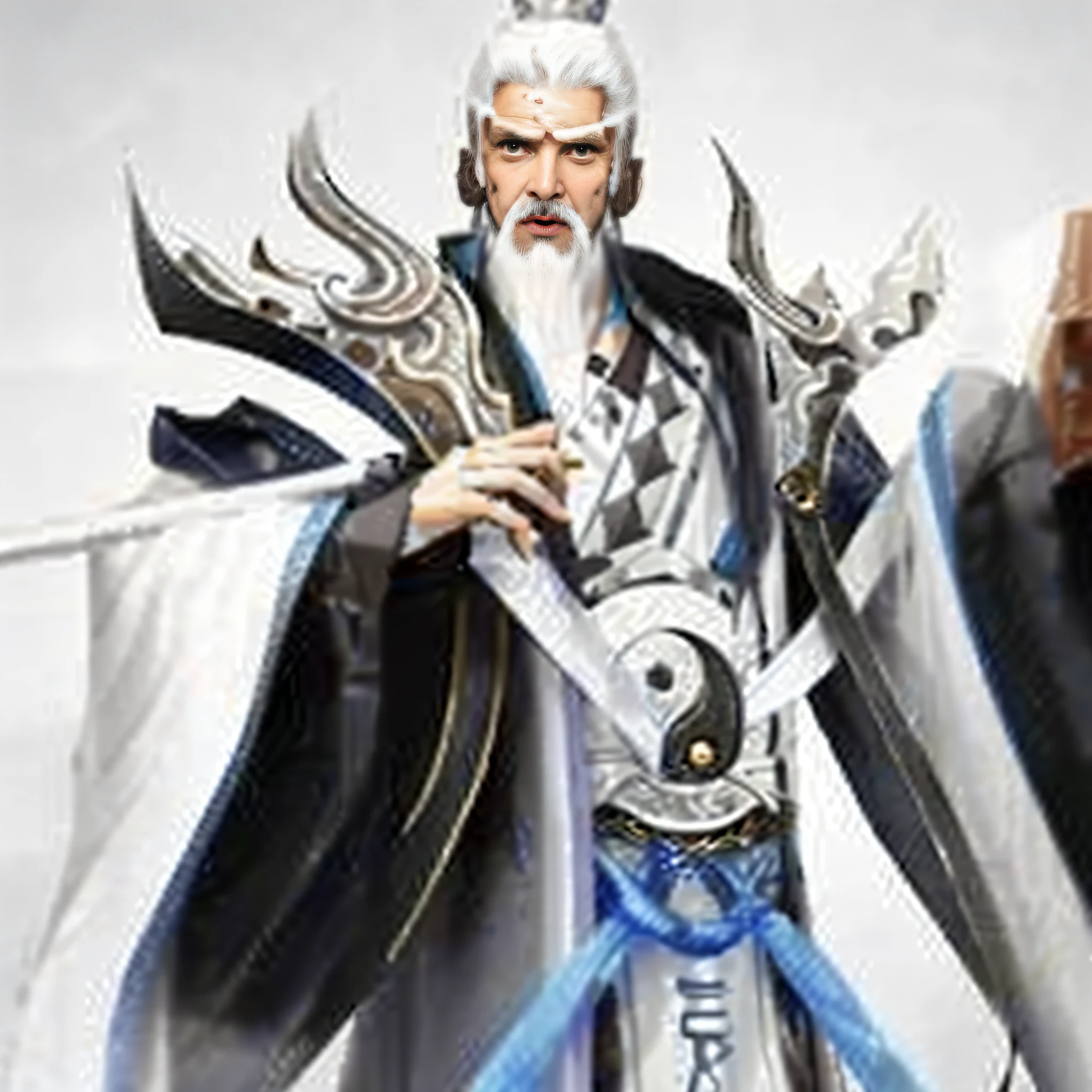 a close up of a statue of a man holding a sword, heise jinyao, Taoist master, drak, zhao yun, Taoist, xianxia hero, Inspired by Huang Shen, hua cheng, bian lian, Xianxia, onmyoji, Yang Qi, kanliu666, inspired by Shen Quan, Liang Xing