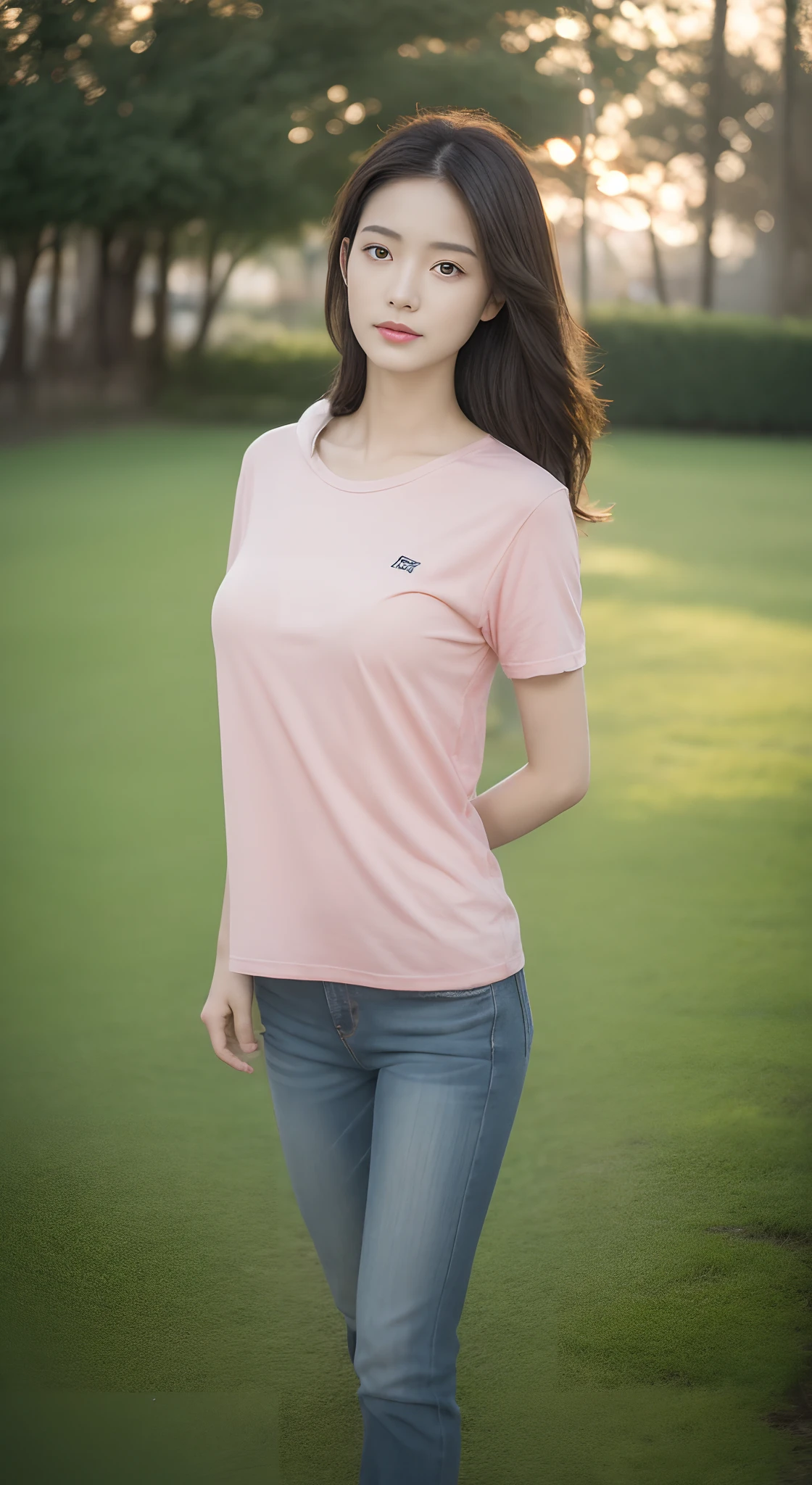 ((Best quality, 8K HD, Masterpiece: 1.3,complexdetails:1.4)), Perfect body beauty: 1.4, hindquarters: 1.2, (Wet clothes: 1.1), (rain, grassy fields: 1.3), 1 beautiful woman taking pictures on the grass,RAW photos,tmasterpiece,(highdetailskin:1.2),8k ultra high definition,digital SLR camera,gentlesoftlighting,high high quality,filmgrain,富士XT3,20 years old Asian woman,Wear simple clothes,T-shirt and skinny jeans,Detailed clothing details:1.3,perfect body figure,Perfect breasts and nipple bulge,The legs are straight and slender,Branded stylish shoes:0.6,Super detailed facial details and skin,Fair pink face and skin,The skin is pink,with light glowing,二重まぶた,Super detailed eyes,(Gloss on lips, eyeslashes, Glossy face, Best quality, Super high resolution, warm color,Wide lighting, naturalshadow), Sexy, Full body shooting: 1.8 highly detailed facial and skin textures, Delicate eyes, Double eyelids, Whitens the skin, Long hair