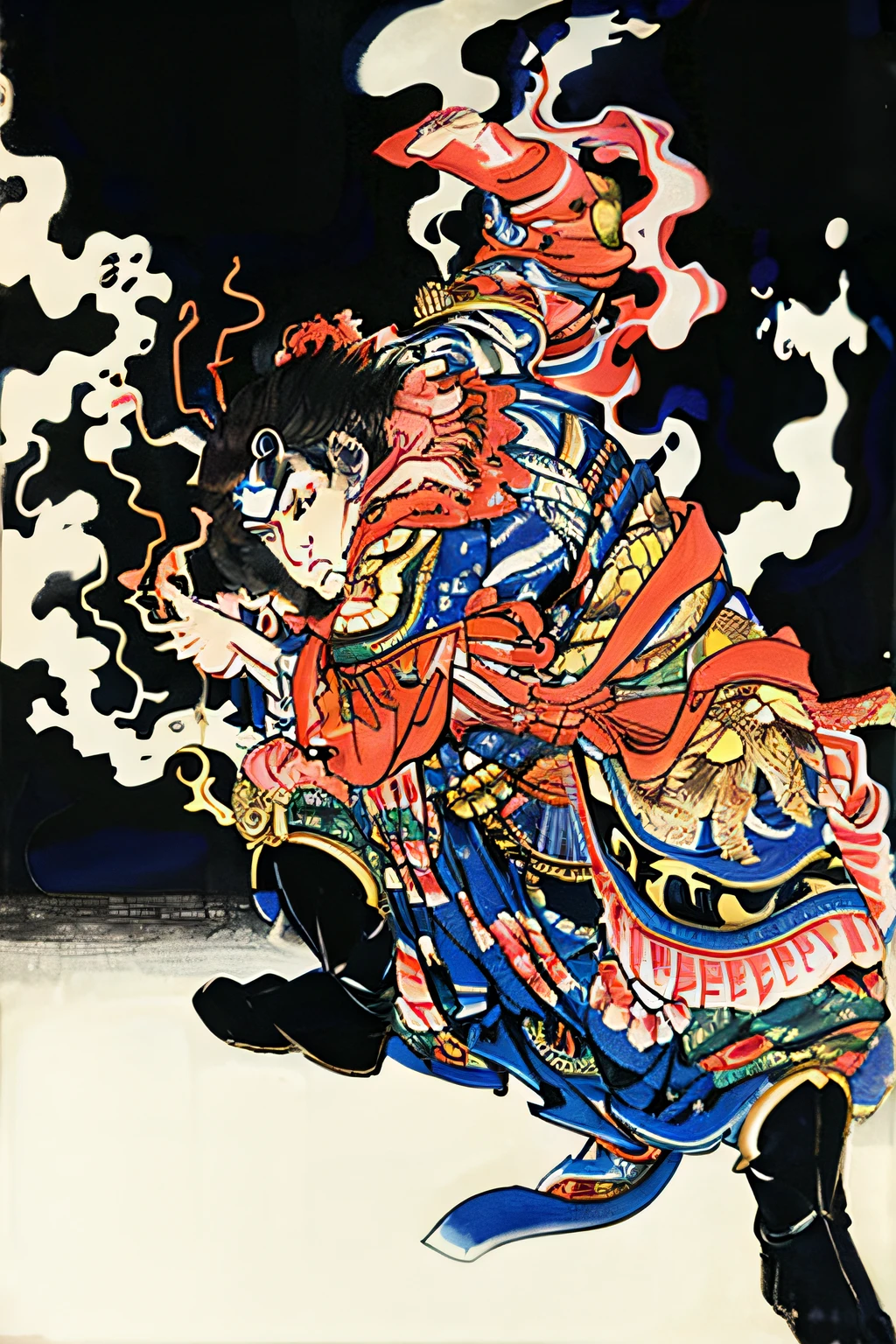 The whole body，Extreme detail description,Utagawa Kuniyoshi,(1boy:1.3),(Emotional body movements:1.3),hdr,hyper HD,8K, Best quality,(White background)