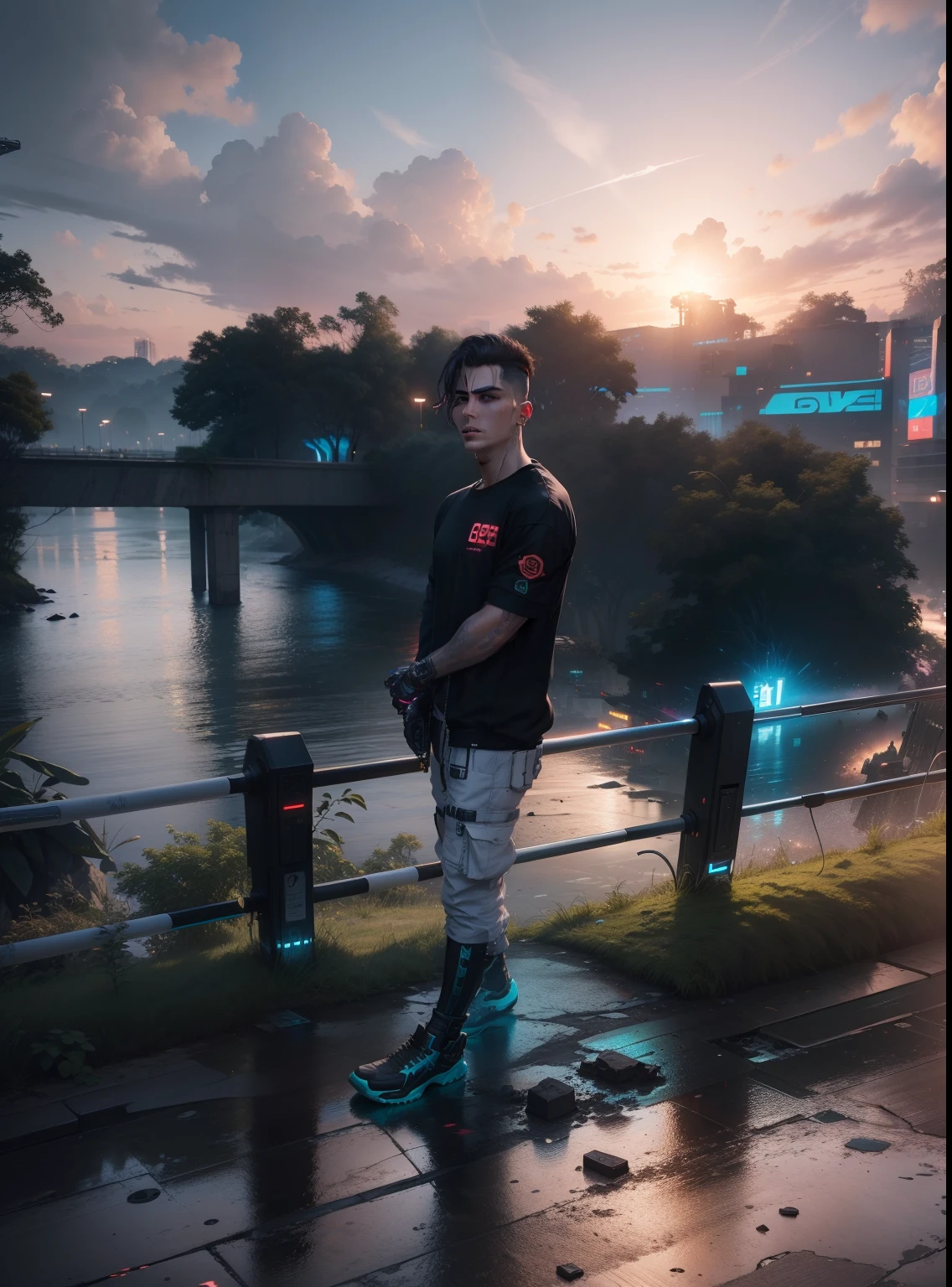 Change background cyberpunk handsome boy realistic face 8k ultra realistic