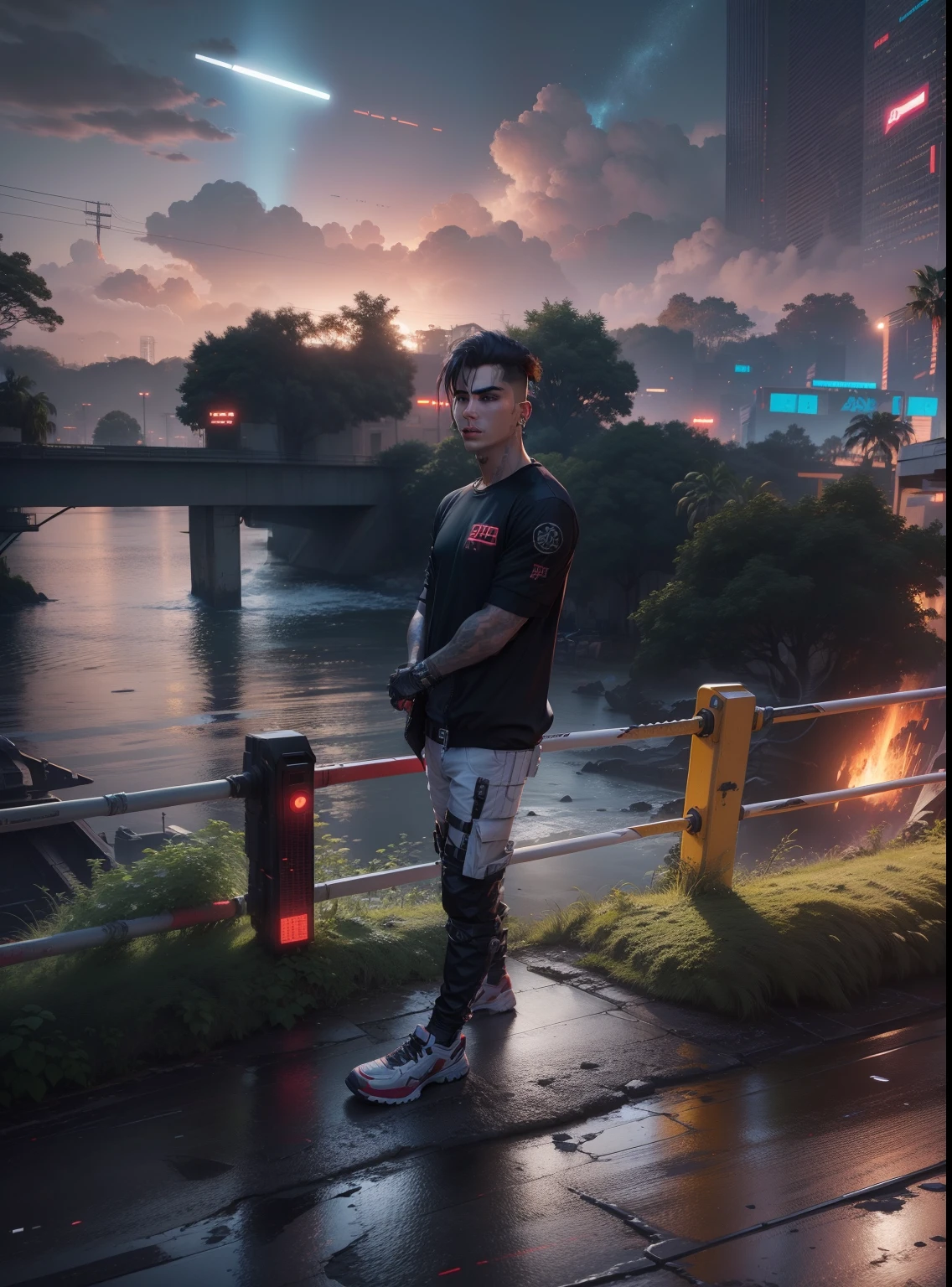 Change background cyberpunk handsome boy realistic face 8k ultra realistic