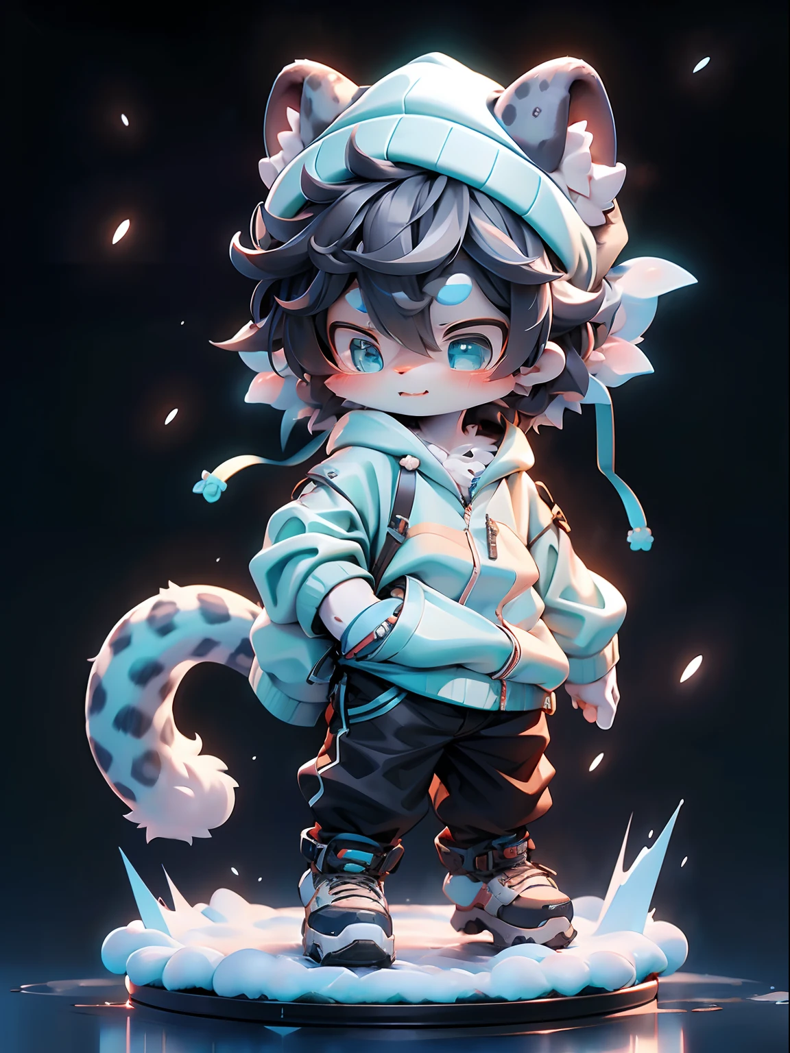 snow leopard， long whitr hair， shorter pants， Libido boy， Teenage uncensored， tmasterpiece， high detal， high high quality， Completely white fur， Black hair， eBlue eyes， Eye God， hairy pubic， Fluffy leopard，male people，Libido boy，shota，looking at viewert，Leopard print，（By Dagasi：1.1），toddler