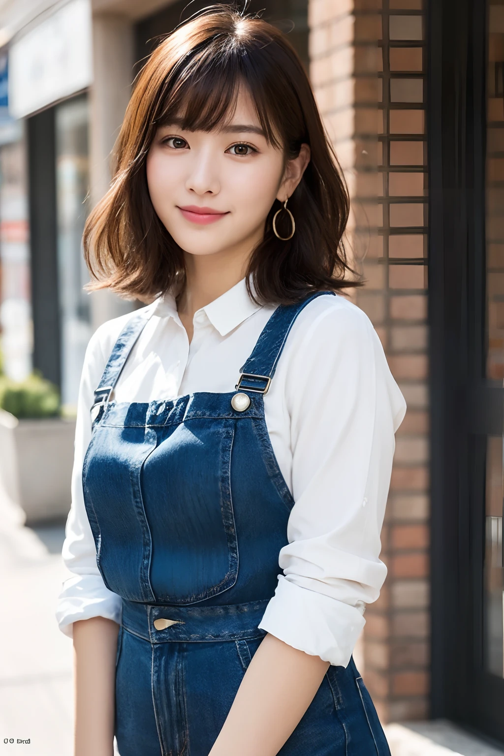 (8k, RAW photos, top quality, masterpiece: 1.2), ultra detailed, super resolution, (real, real photos: 1.37), portraits, high definition RAW color photos, professional photos, very detailed and beautiful, highly detailed, 8k wallpapers, amazing details, huge file size, official art, highly detailed CG Unity 8k wallpapers, highly detailed beautiful girls, highly detailed facesHighly detailed eyes, highly detailed skin, highly detailed fingers, highly detailed nose, highly detailed mouth, perfect anatomy, highly detailed background, highly detailed clothing, one girl, (18:1.2), , cute girl, famous Japan idol, cute, realistic body, petite, white skin, radiant skin, slim body, handsome body, brown hair, short curly hair, (blunt bangs: 1.2) , smile, cute, youthful, pretty face, realistic face, delicate eyes, sagging eyes, white shirt, skirt, earrings, camera gaze, cowboy shot, front-facing, standing, contrappost, high street, dynamic lighting,