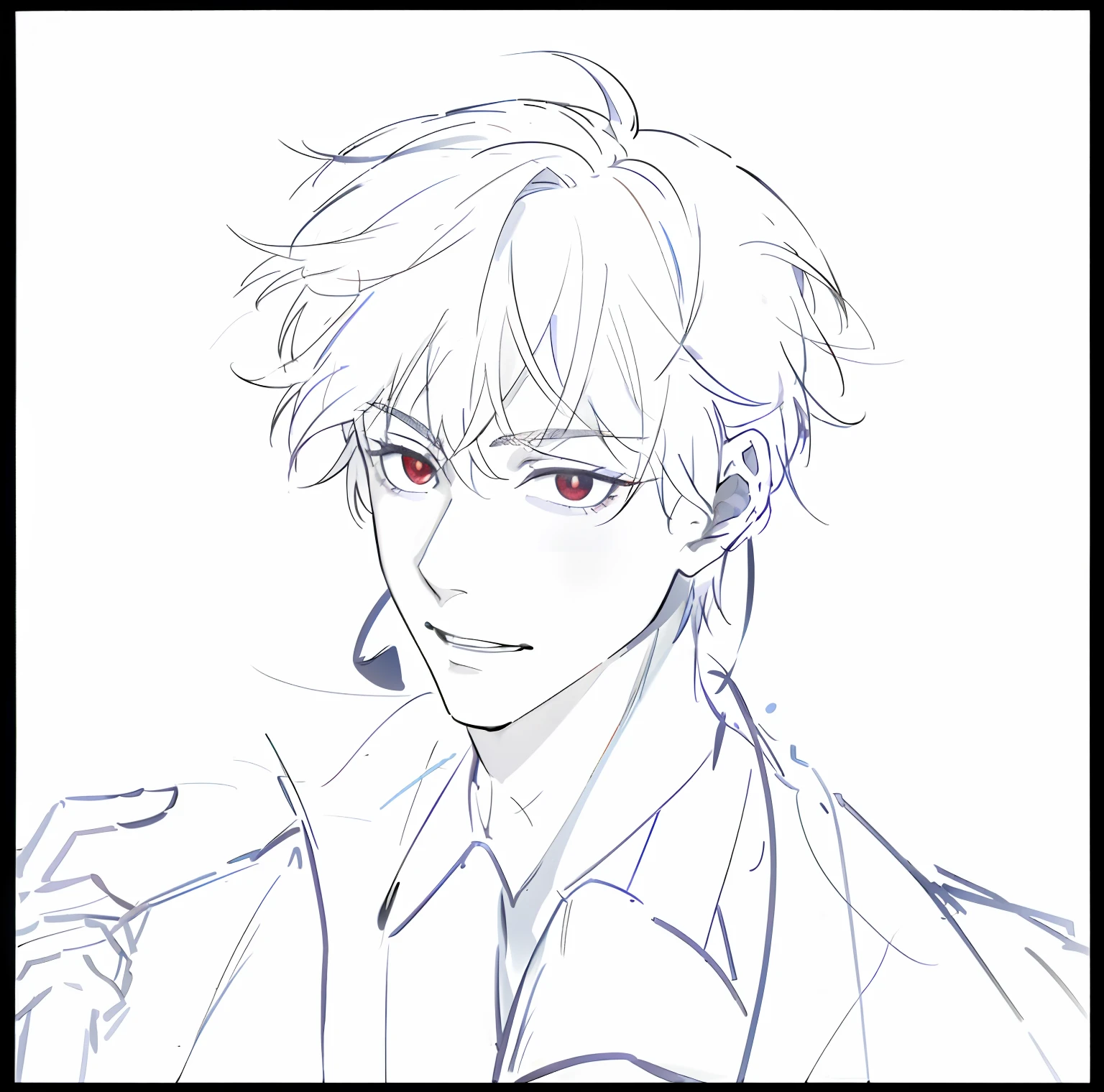 Anime drawing of a man with red eyes and a white shirt - SeaArt AI