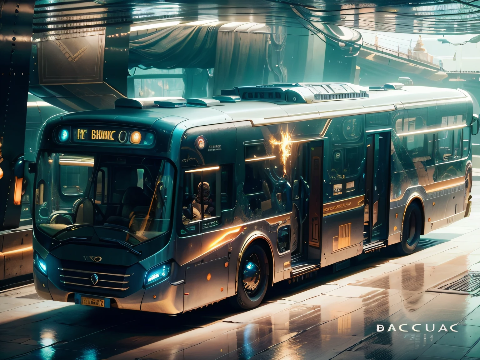 futuristic bus, brancos de fundo, Corpo Steampunk, detalhes intrincados, Magnificent, cinemactic, high resolution, 4k,