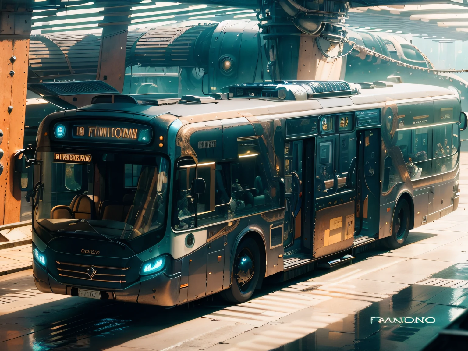 futuristic bus, brancos de fundo, Corpo Steampunk, detalhes intrincados, Magnificent, cinemactic, high resolution, 4k,
