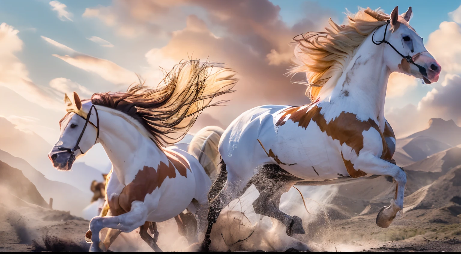 8 horses,Ultra-grand scenes,super wide shot,1#cavalos,2#cavalos,3#cavalos,4#cavalos,5#cavalos,6#cavalos,7#cavalos,8#cavalos。Extremely special and rare eight horses surround each other,Gallop across the steppe like a clock。The vast plains of the epic scene are rich in aquatic plants,In the distance is the snow-capped summit of Mount Everest,Snow creek flows into the sea,At the other end is the magnificent giant city,The horse team entered and exited from the city gate。
The Lightcast Pegasus from the Supreme Heaven has a rainbow aperture from the Supreme Heaven,She rides between light and pure,No additional ornaments are needed to highlight her dignity and holiness,Even the sky showed her a clear sky,She has a deep enmity with the nightmare heavy ride from hell,The two never put their heads next to each other,Surrounded by sulphurous flames, the Hellmare Heavy Ride makes every time a horse's hooves fall, stepping flat grass out of the lava from the ground,The sky in the steppe is brighter,It makes the earth deeper。
The wind wings of the wind elf horse let its position be erratic,She always couldn't help but tease the mechanical horse with a cyan aperture,The mechanical horse is full of mecha beauty,The shoulder back position always reveals delicate mechanical fittings,Four kicks with a hydraulic pump and electromagnetic ejection device。
Unicorns want to steal all horses from their pure and flawless beauty,But on the side, the fairy dragon horse is comparing with it,Their unique elven-patterned armor and colorful saddles make them the most stylish horses。
The female knight is charging on her knightly warhorse,Her lofty ideals made her will unstoppable,There is no doubt that she is the protagonist of this picture。There is also a horse from unknown territory mixed in,It has a weird style and chaotic colors that are almost unimaginable,This gives the whole picture an extremely dangerous uncertainty,The slightest mistake can disrupt the whole picture。
Use the Latent couple