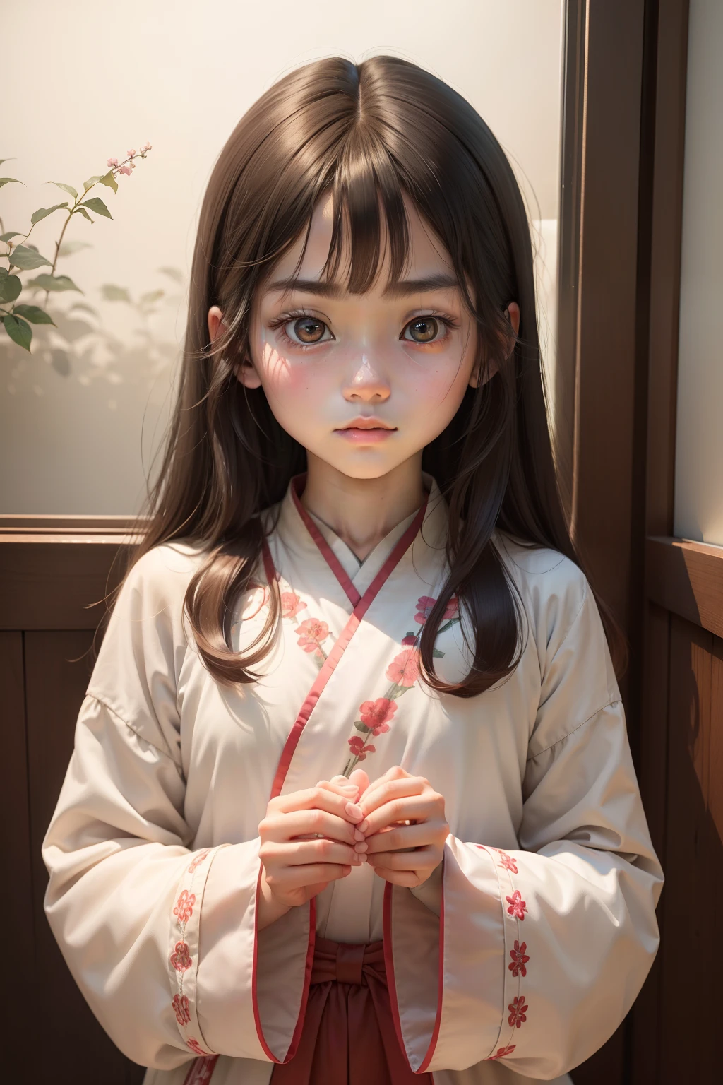 Young human girl ，The face is rosy，with fair skin，There are big eyes of God，Chinese Hanfu（（The picture is delicate）））（Solo exhibition）））female pervert，photorealestic