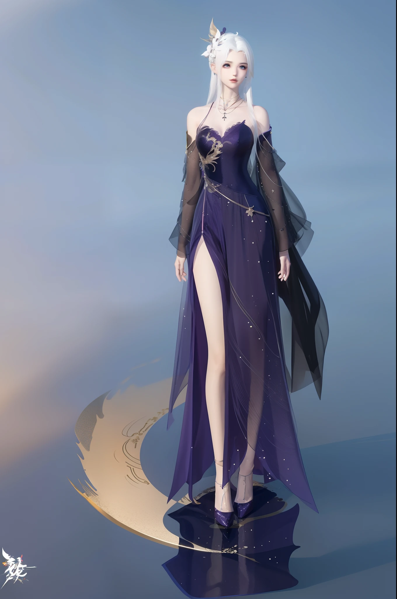 (best qualtiy,tmasterpiece:1.2),超高分辨率,realisticlying,Front lighting,Complicated details,Exquisitedetailsandtextures,(1girll),独奏,The upper part of the body,Purple Hanfu,Nice big eyes,Purple dress,Petal decoration,beauitful face,facing to audience,Streamers,gossamer,(年轻),Facial highlights,Detal Face,tear-mole,white skinned,Silvery hair,High ponytail,looking at viewert,largeeyes,(Openwork pattern),耳Nipple Ring,slimfigure,white backgrounid,correct hand,profesional lighting,photon maping,Radio City,physically-based renderingt