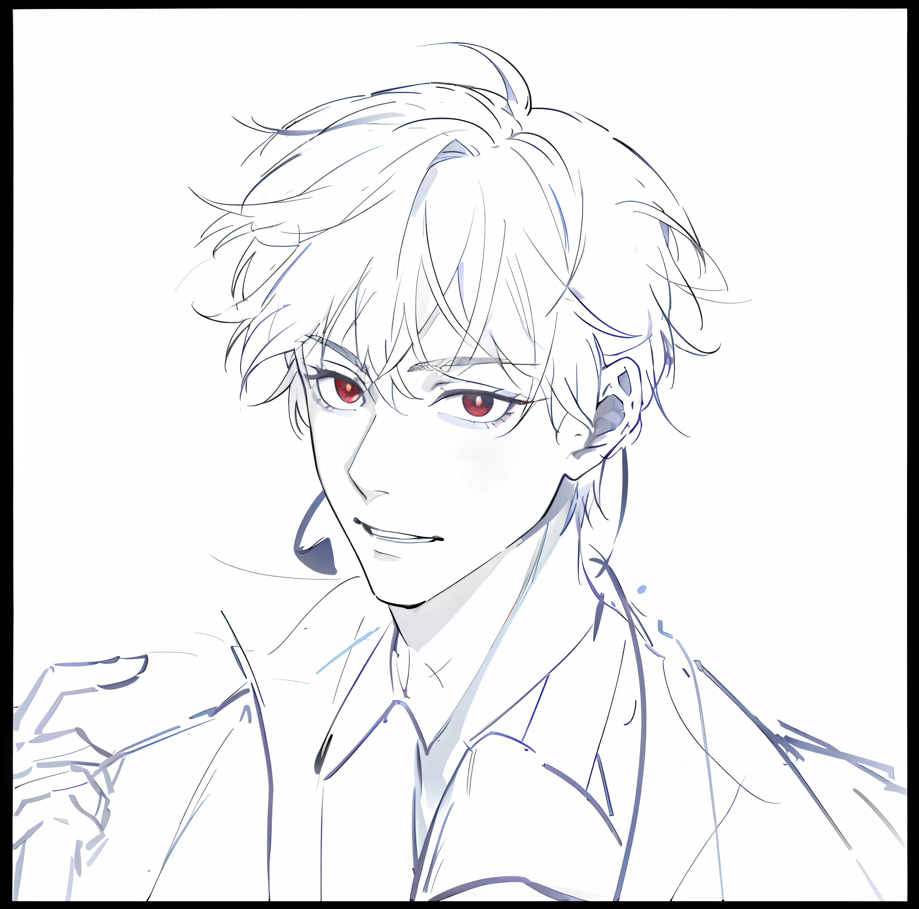 Anime portrait of a handsome man,black color hair,red color eyes、In black suit,White color blouse, handsome guy in demon killer art, in an anime style