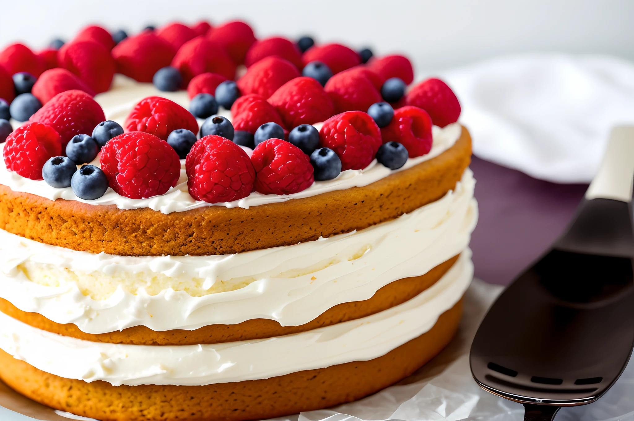 Close-up of the cake，It is topped with berries and cream, close up food photography, high quality food photography, whipped cream on top, Cupcakes, professional food photography, styled food photography, a wide full shot, delicacy, multi-layer, triumphant, hd food photography, Food photography, Amazing food photography, 4 k food photography, 4K food photography, Layers