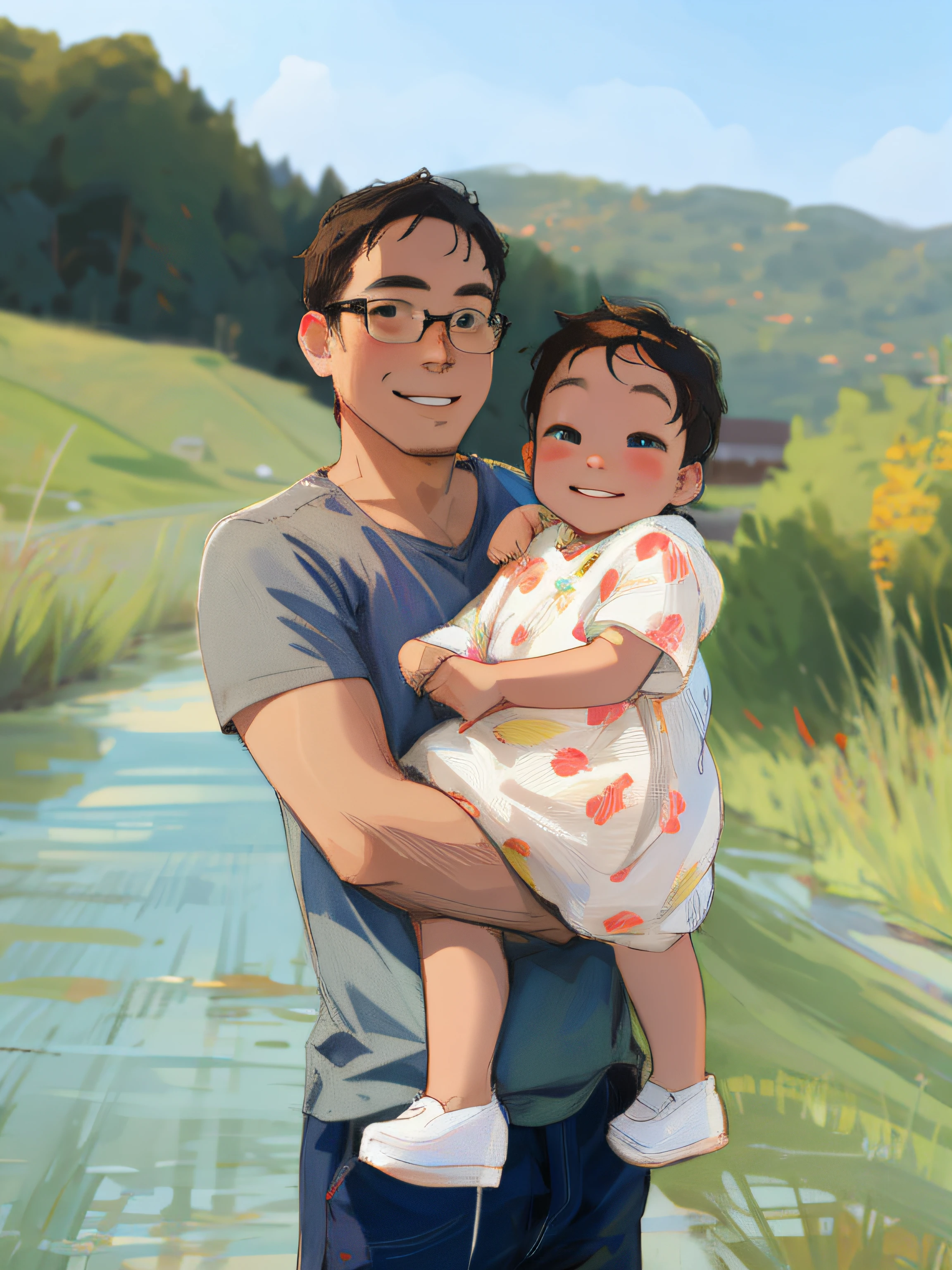 there is a man holding a baby in his arms, father with child