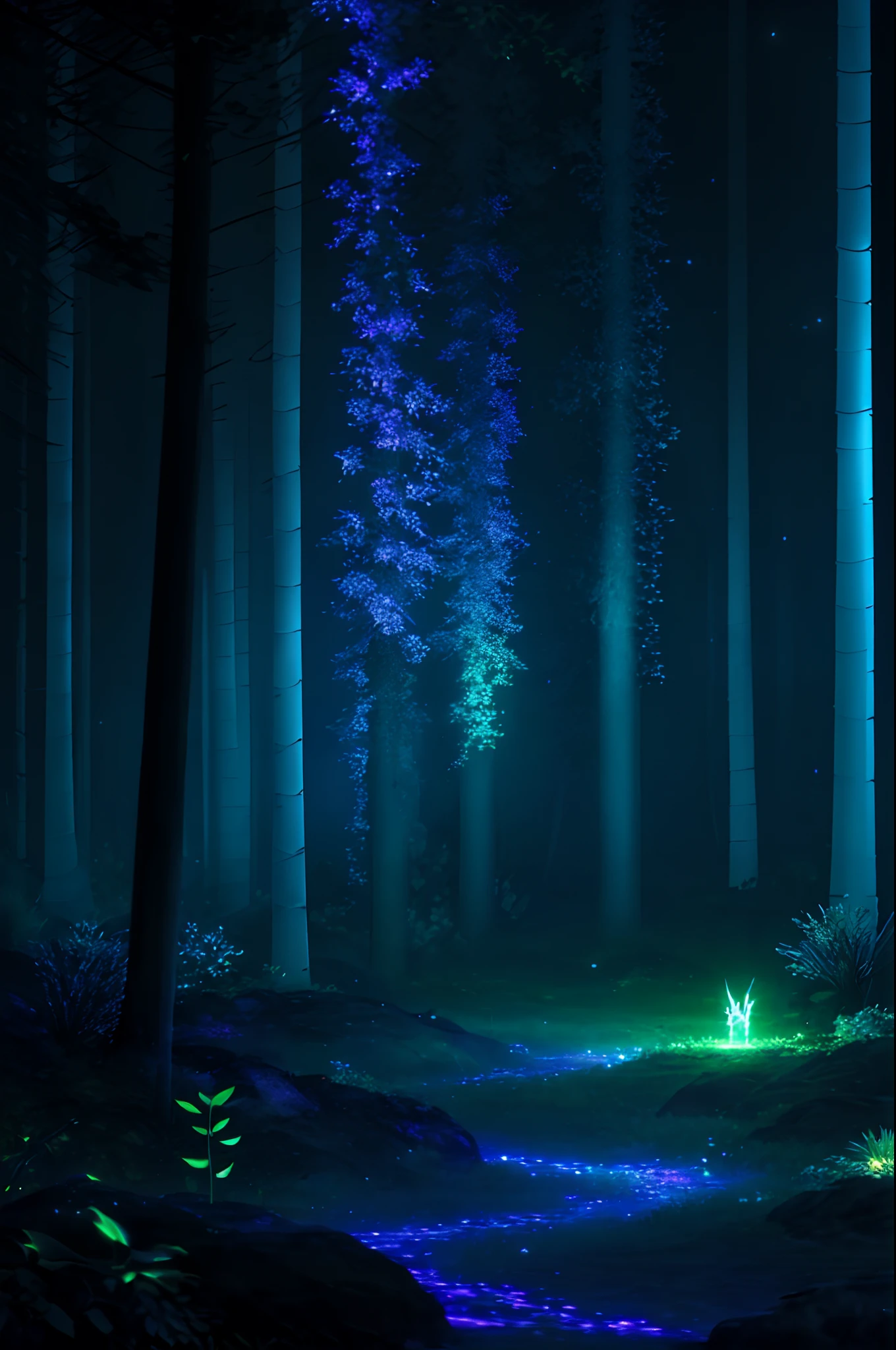 vn_bg, no humans, A mystical forest filled with bioluminescent plants and creatures, casting an ethereal glow in the night, aesthetic serene bliss, diffused light, god rays, chromatic aberration, caustics, Detailed, Extremely Detailed, Ambient Soft Lighting, 4K,Blurry, Blurry Background, Depth of Field, Bokeh, DOF, Fog, Bloom Outdoors, (Nature, fantasy Desert:1.2), (Rocks:1.2),