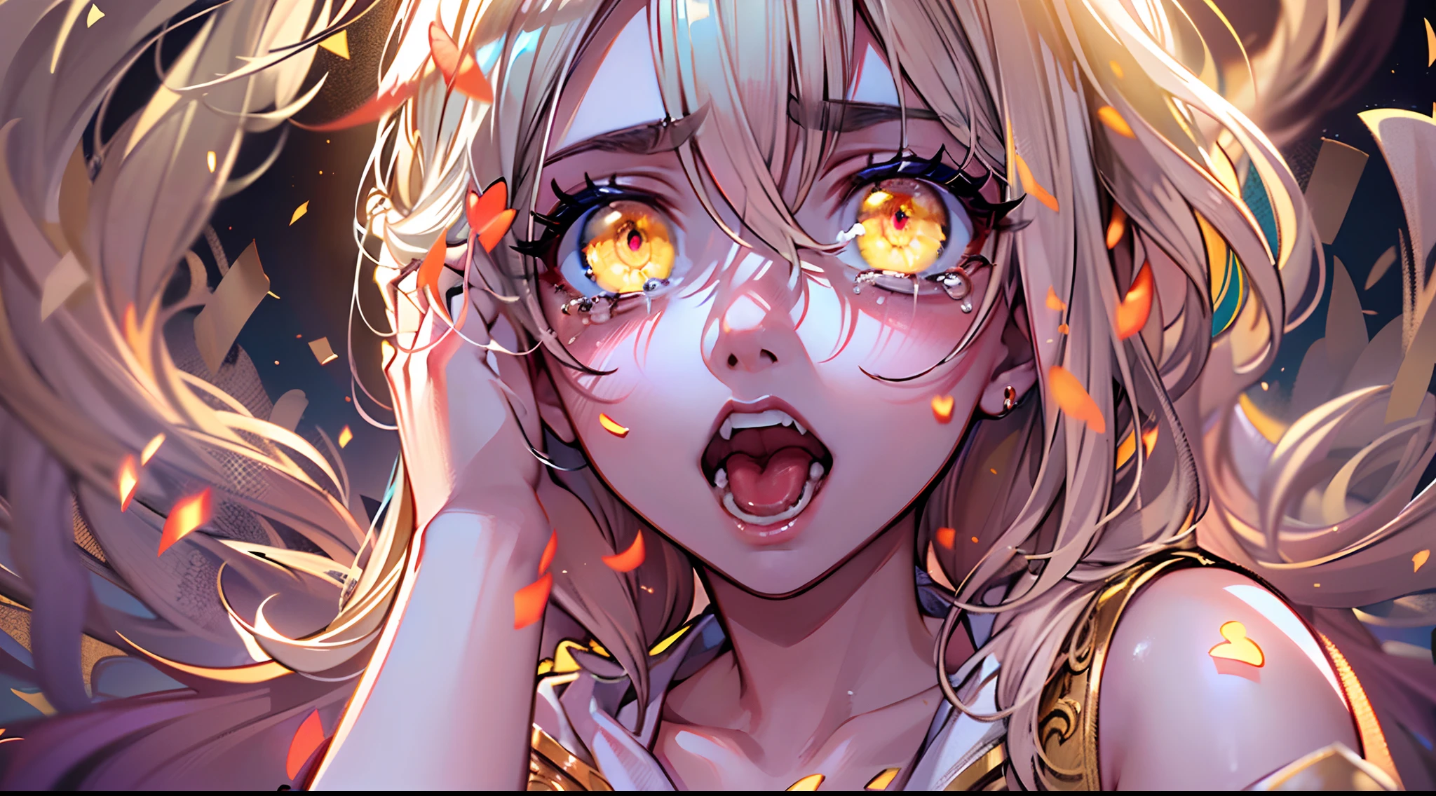 (Masterpiece, top quality, super detailed CG,ultra detailed beautiful face and eyes , super detailed, intricate details:1.2), 8k wallpapers, elaborate features,
(1 person, solo:1.4)perfect cartoon illustration,(1 person, solo:1.4)
(realistic textures:0.8), high res, cute, (vivid colors, dynamic lighting:1.0), (high contrast:0.8),
Young woman in a rage, pretty face violently flushed and trembling with anger, eyes full of tears, dressed in rough clothes (skirt and white blouse), arms straight down and hands clasped tightly, standing up straight, time is night,The place is her bedroom, whole body is in the illustration.