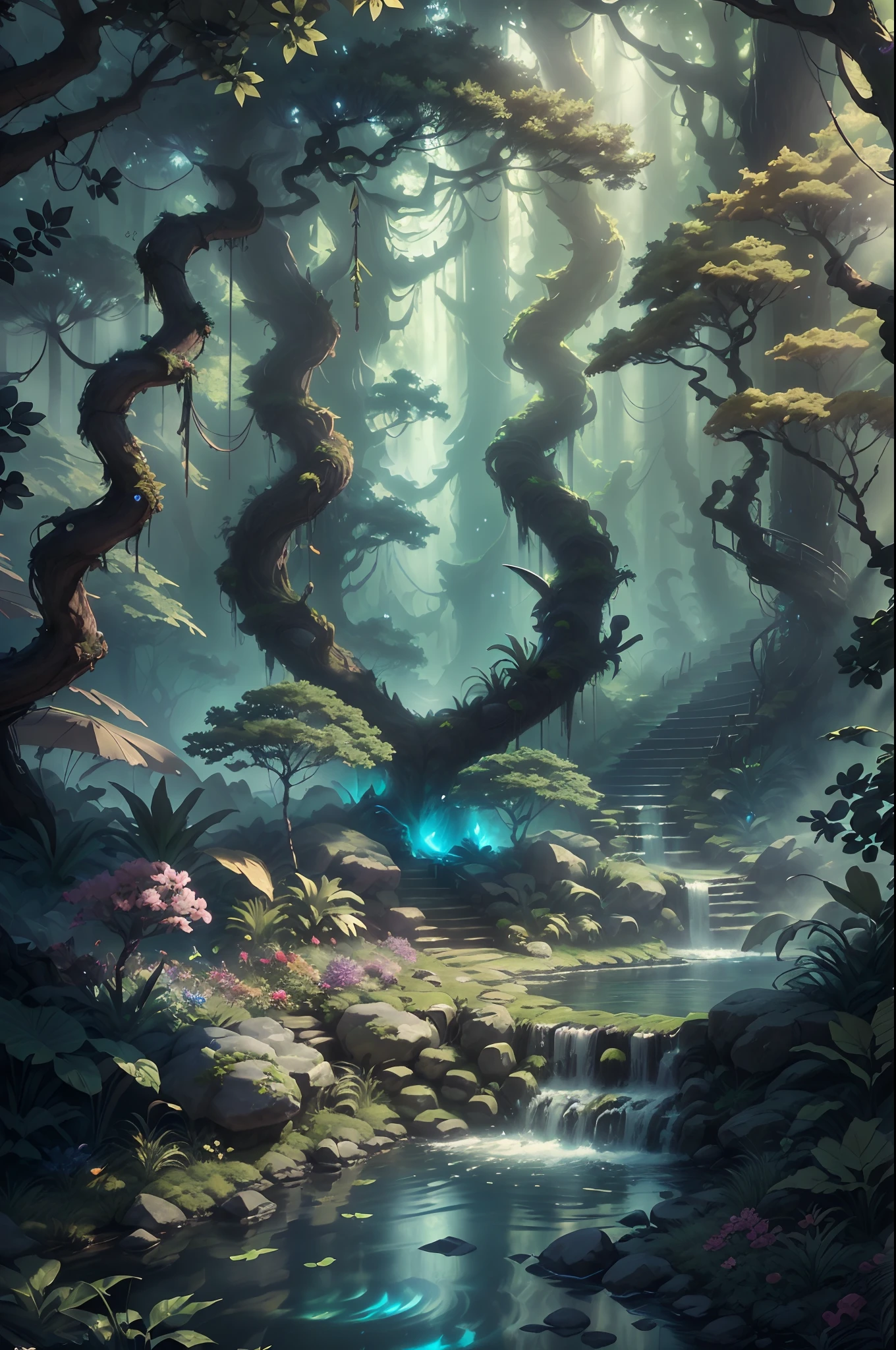 Masterpiece, best quality, (very detailed CG unified 8k wallpaper), (best quality), (best illustration), (best shadow), glowing elf with a glowing deer, drinking water in the pool, natural elements in forest theme. Mysterious forest, beautiful forest, nature, surrounded by flowers, delicate leaves and branches surrounded by fireflies (natural elements), (jungle theme), (leaves), (branches), (fireflies), (particle effects) and other 3D, Octane rendering, ray tracing, super detailed , beast --v6