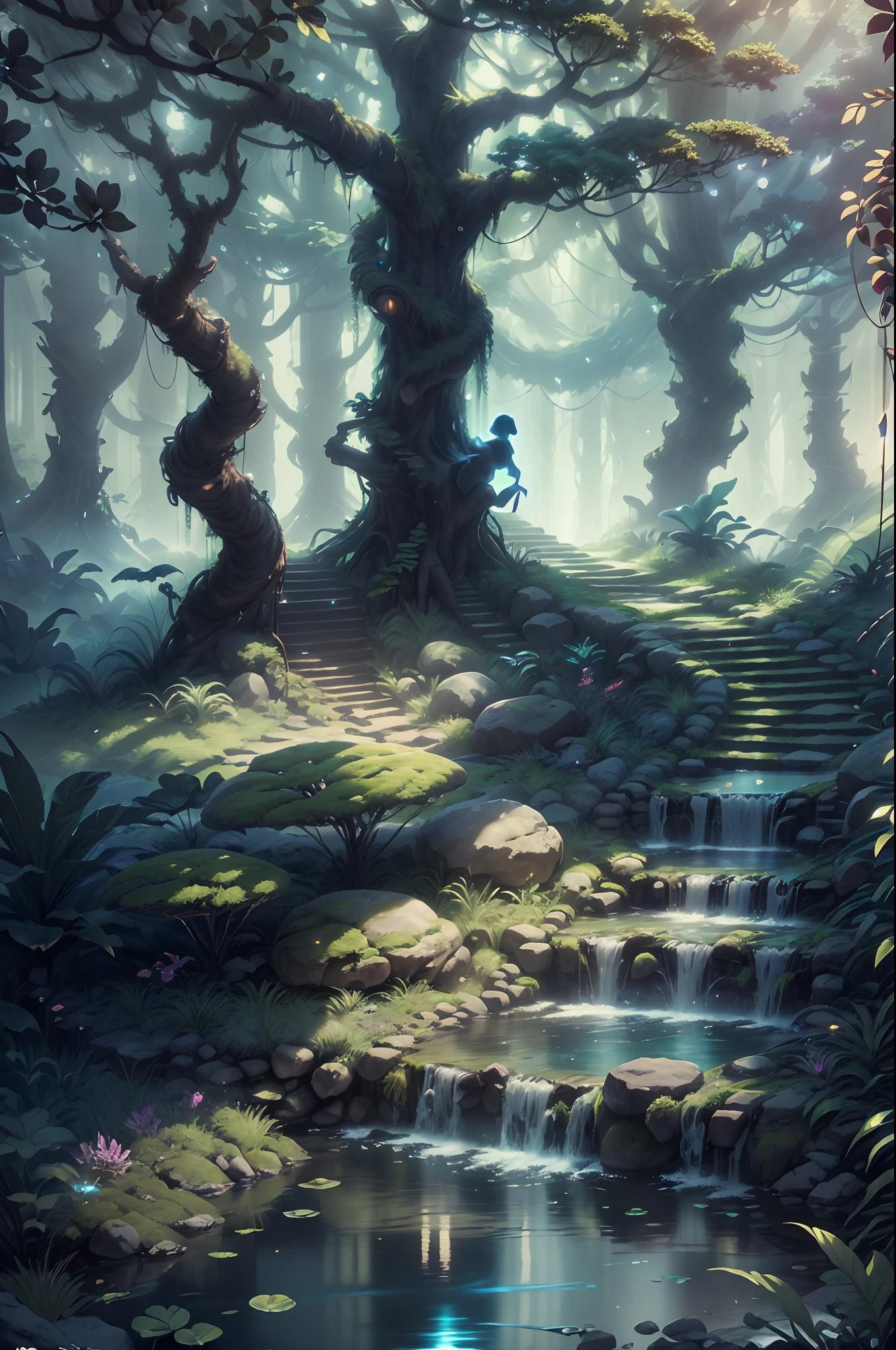 Masterpiece, best quality, (very detailed CG unified 8k wallpaper), (best quality), (best illustration), (best shadow), glowing elf with a glowing deer, drinking water in the pool, natural elements in forest theme. Mysterious forest, beautiful forest, nature, surrounded by flowers, delicate leaves and branches surrounded by fireflies (natural elements), (jungle theme), (leaves), (branches), (fireflies), (particle effects) and other 3D, Octane rendering, ray tracing, super detailed , beast --v6